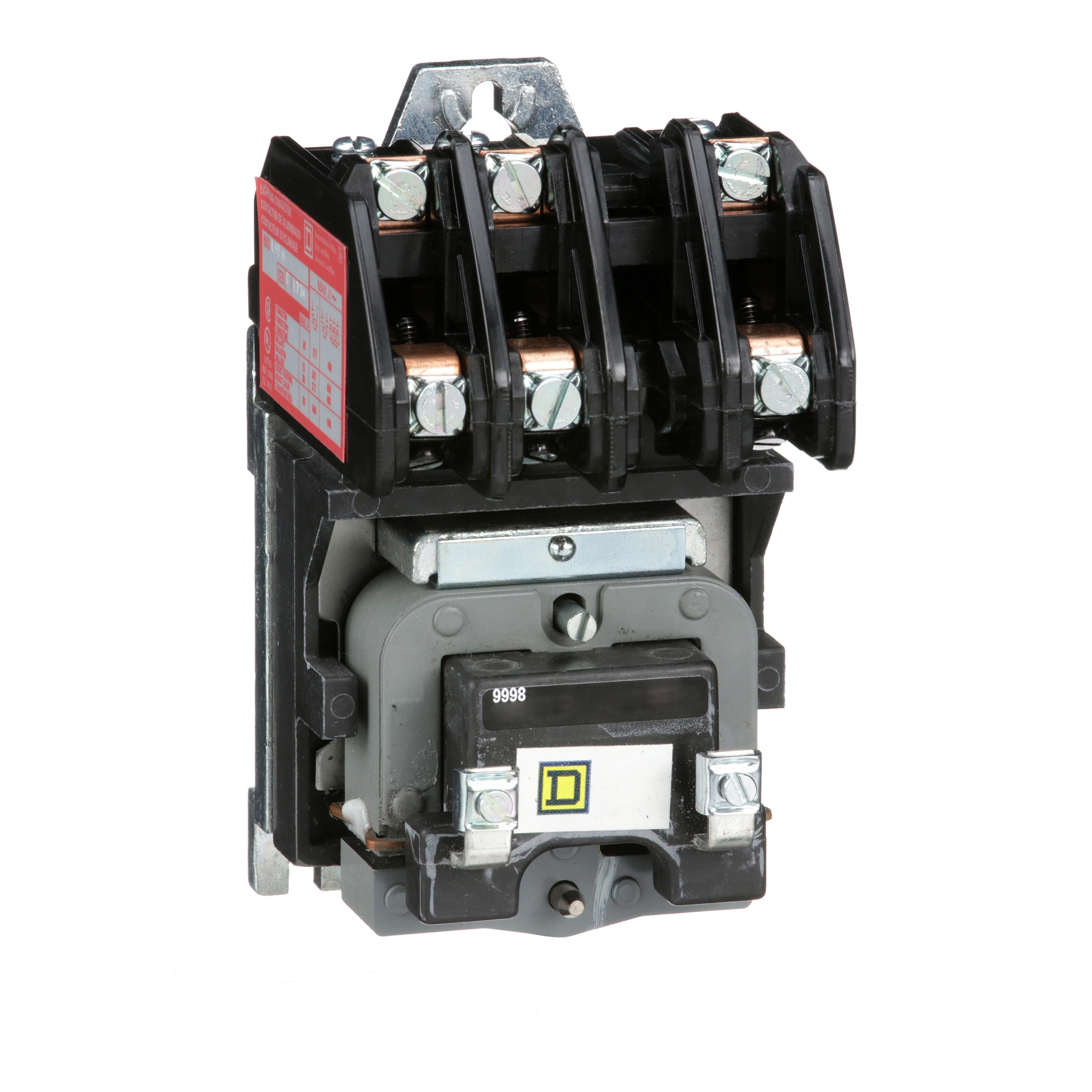 Picture of 8903LO30V04 - Contactor, Type L, multipole lighting, electrically held, 30A, 3 pole, 600V, 277VAC 60Hz coil, open style [TAA]