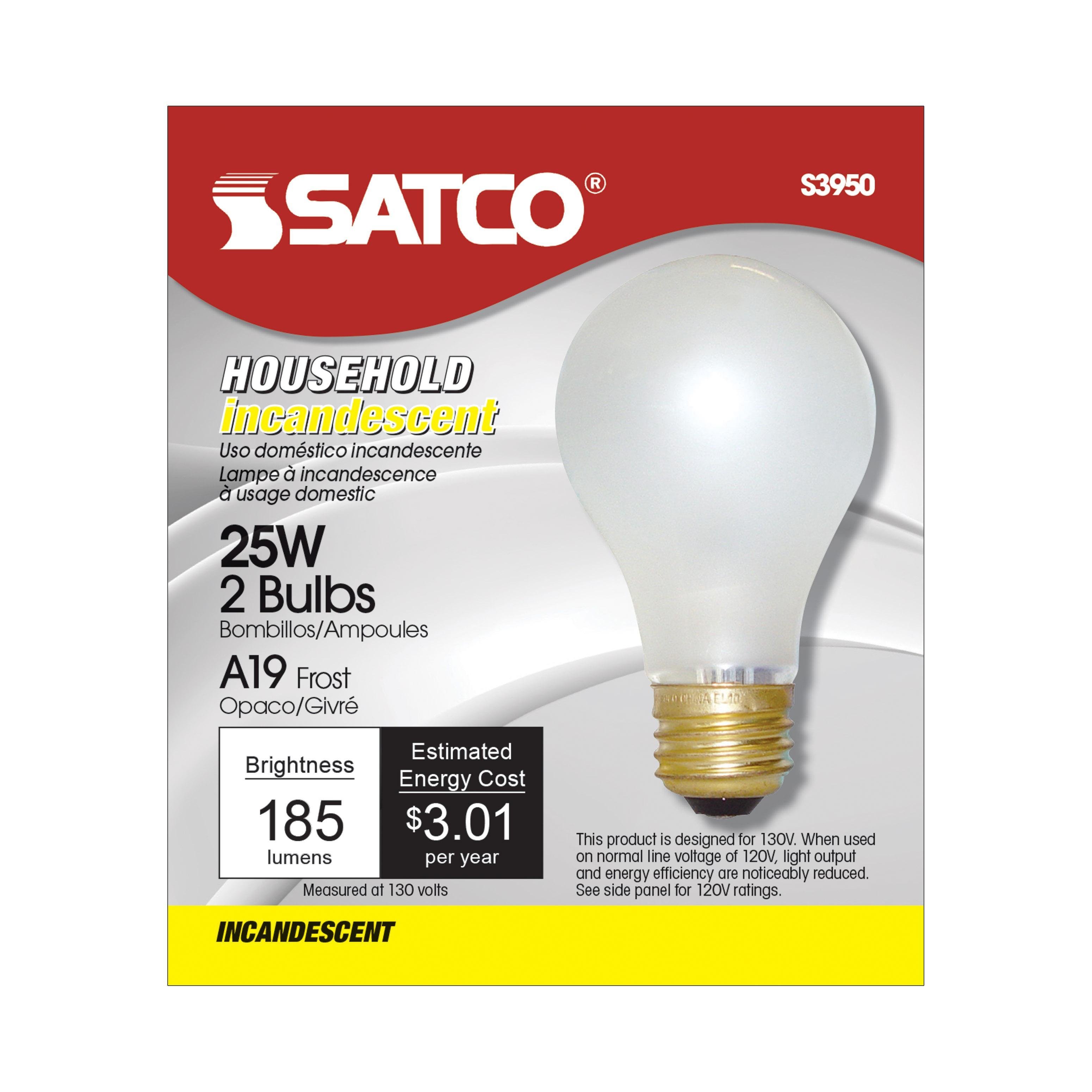 Picture of S3950 - 25 Watt A19 Incandescent - Frost - 2500 Average rated hours - 180 Lumens - Medium base - 130 Volt - 2/Pack
