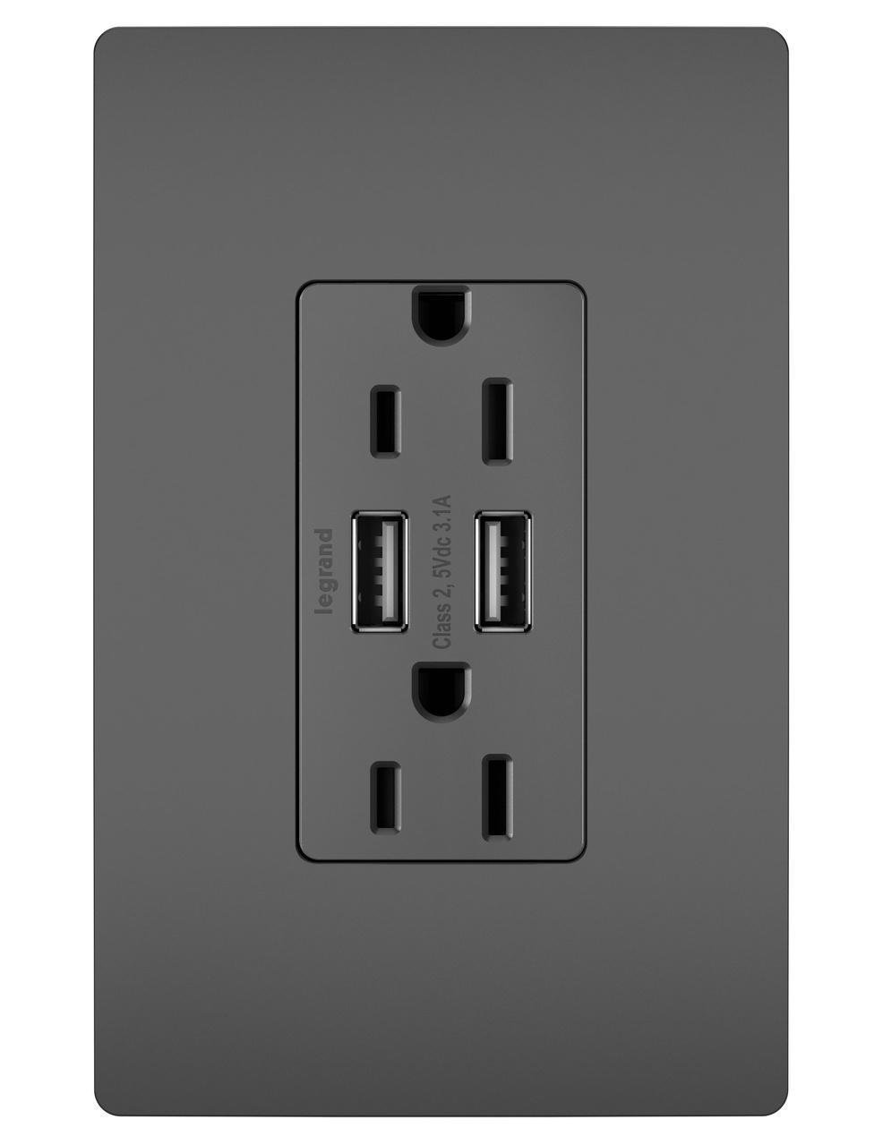 Picture of TM826USBBK - radiant® 15A Tamper-Resistant USB Outlet, Black