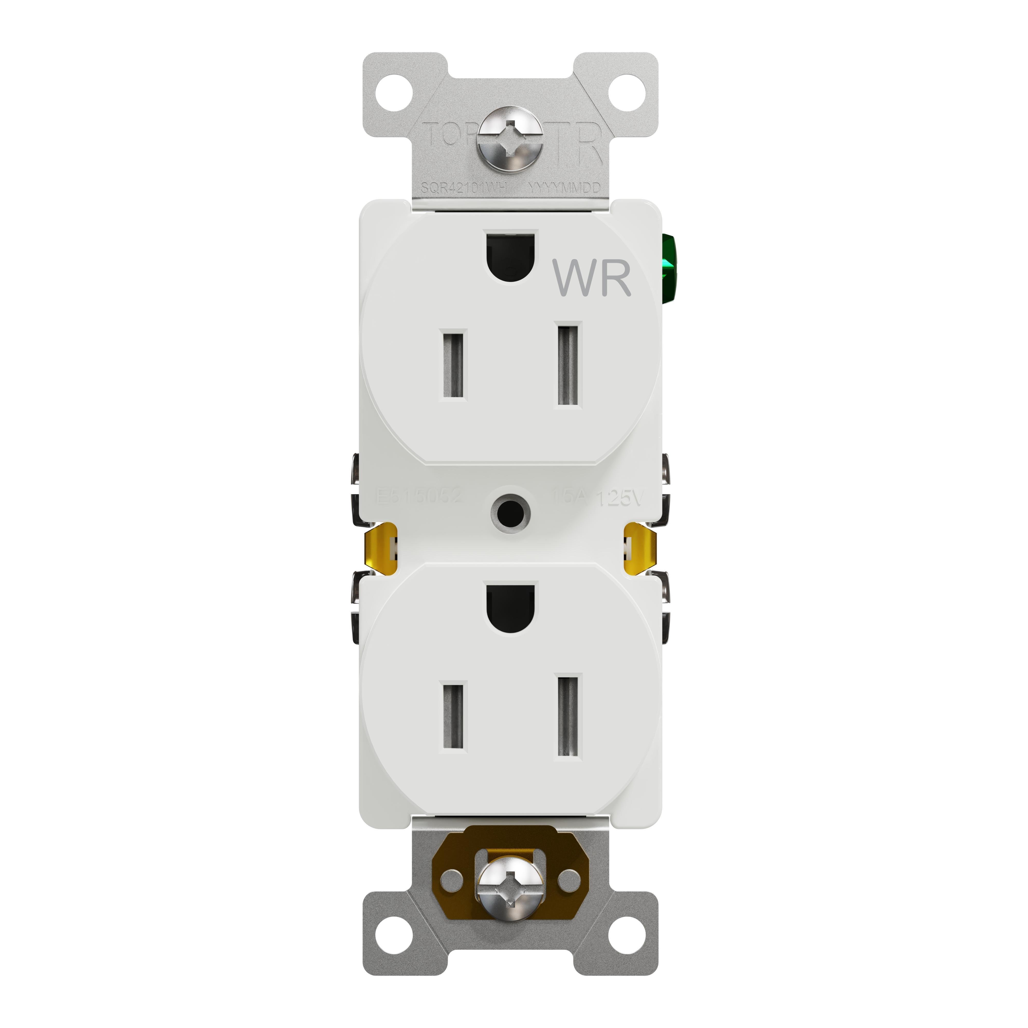 SQR42104WH - Socket-outlet, X Series, 15A, standard, duplex, tamper resistant, weatherproof, residential, white, matte finish
