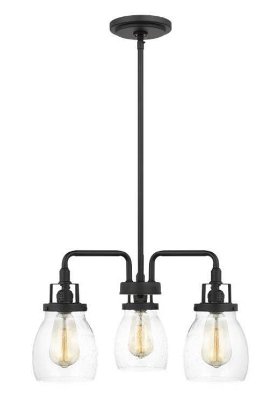 3114503-112 - Belton 3-Light Midnight Black Down Hanging Chandelier With Clear Seeded Glass Shades