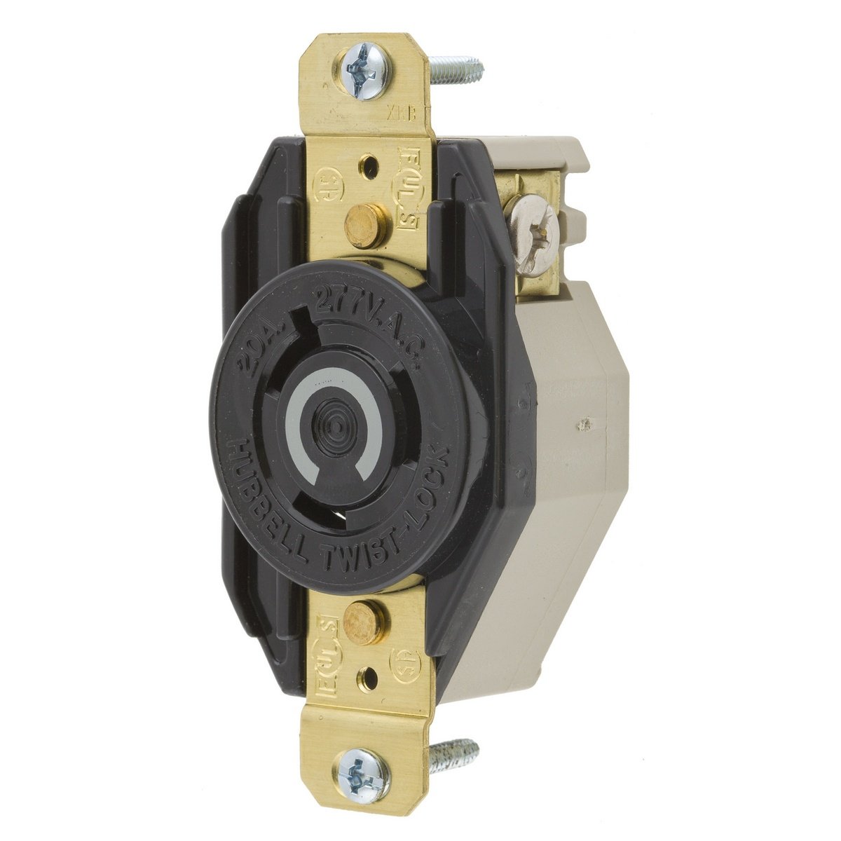 Picture of HBL2330 - Locking Devices, Twist-Lock®, Industrial, Flush Receptacle, 20A 277V AC, 2-Pole 3-Wire Grounding, L7-20R, Screw Terminal, Black