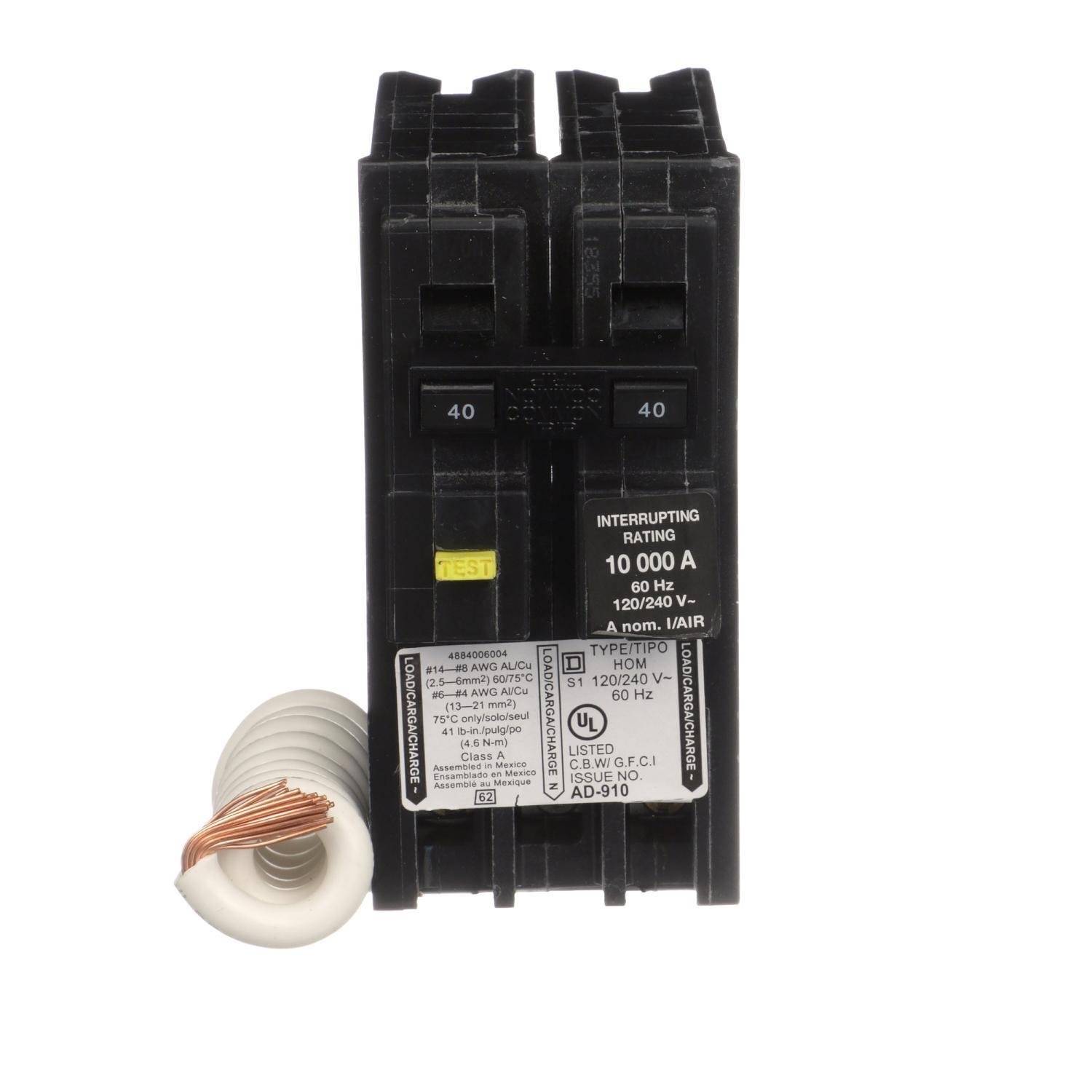 HOM240GFIC - Mini circuit breaker, Homeline, 40A, 2 pole, 120/240 VAC, 10 kA AIR, ground fault class A, plug in, UL [TAA]
