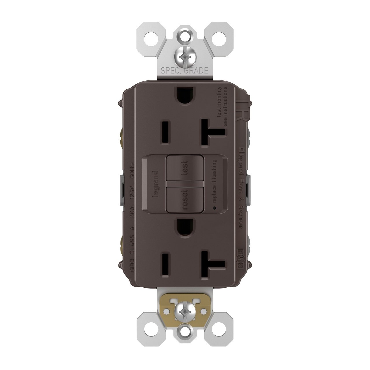 Picture of 2097-TR - radiant® Tamper-Resistant 20A Duplex Self-Test GFCI Receptacle with SafeLock® Protection, Brown
