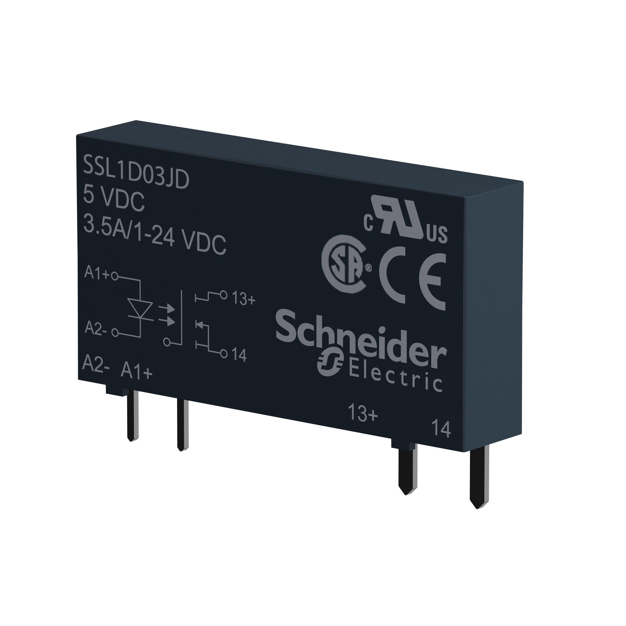 SSL1D03BD - plug in relay, Harmony Solid State Slim Relays, 3.5A, DC switching, input 15 to 30V DC, output 1 to 24V DC