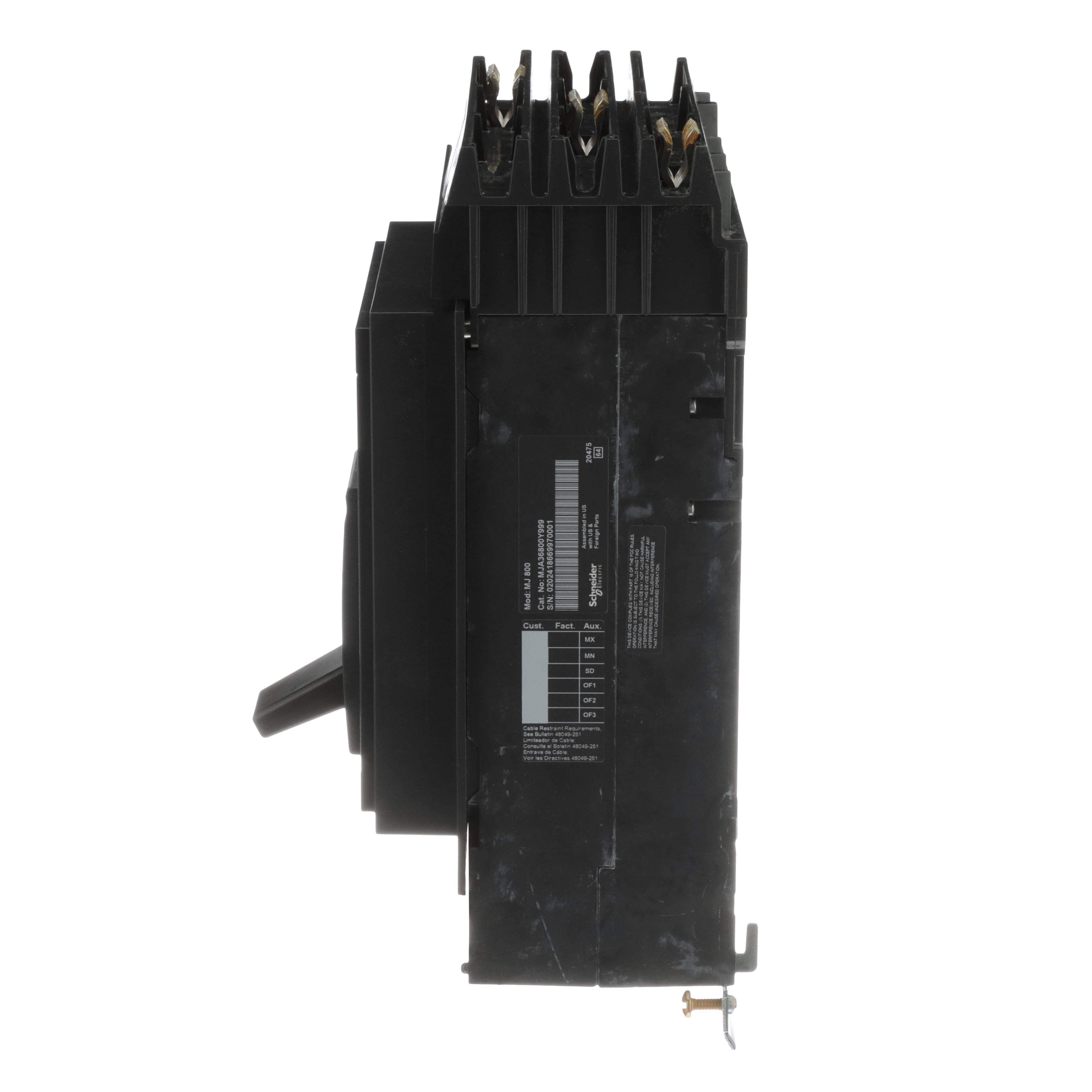 Picture of MJA36800E10 - Circuit breaker, PowerPacT M, 300A to 800A, 3 pole, 600VAC, 25kA, I-Line, adjustable trip, 80%, ABC