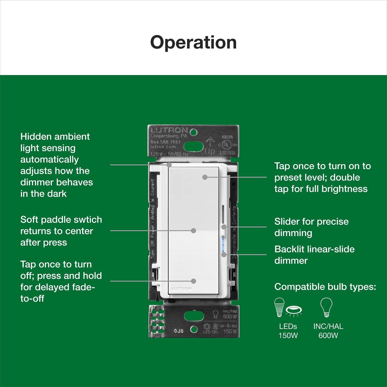 Picture of DVCLN-153P-WH - Diva LED+ Dimmer with Night Mode - Perfect for Bathrooms