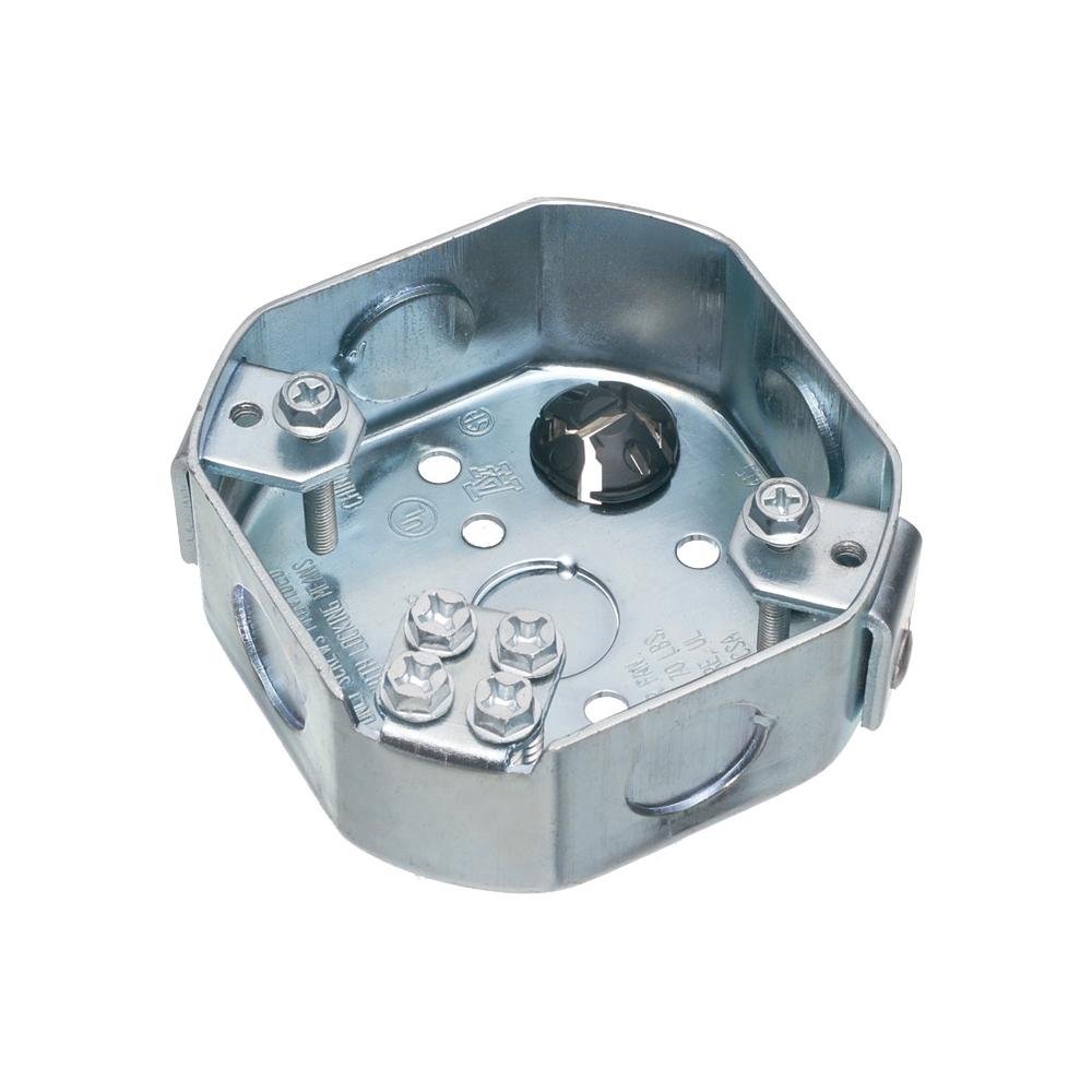 FBS415 - Steel octagonal fan and fixture mounting box. 70lb fan rated, 200lb fixture rated. 1-1/2" box depth. 14.6 cu.