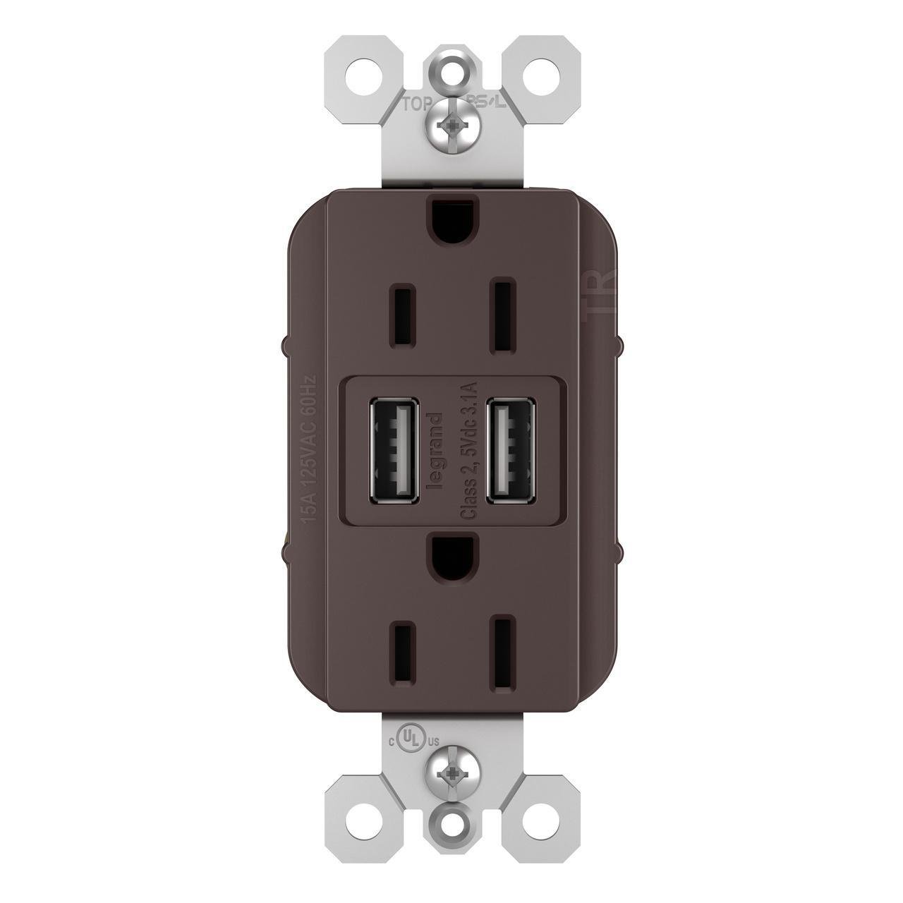 TM826-USBDBCCV4 - USB Charger/15A Tamper-Resistant Duplex Outlet, Dark Bronze