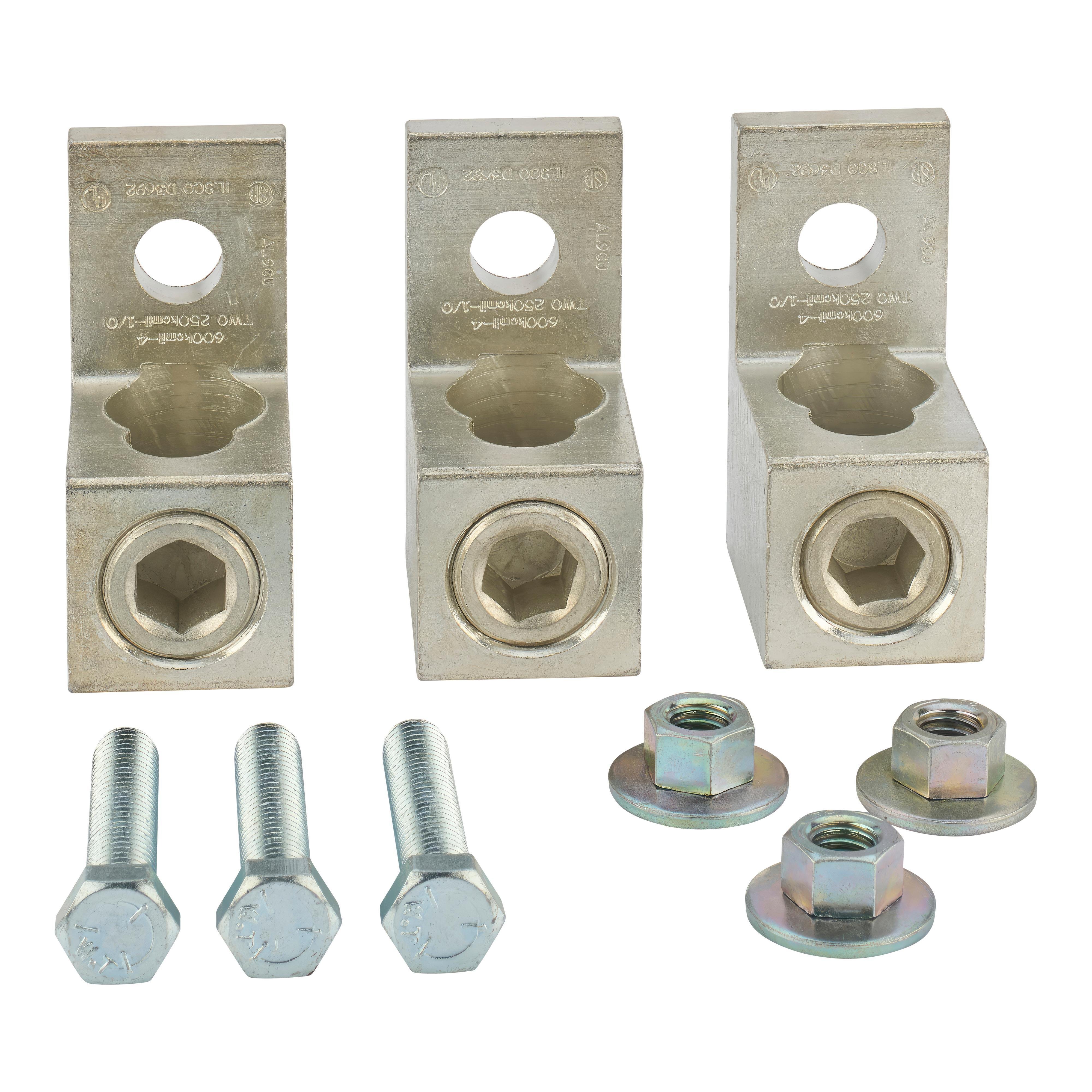 Picture of DASKP600 - Low voltage transformer accessory, mechanical lug kit, 600A, 600kcmil to 4 AWG, 2-250kcmil to 1/0 AWG, 6 lugs