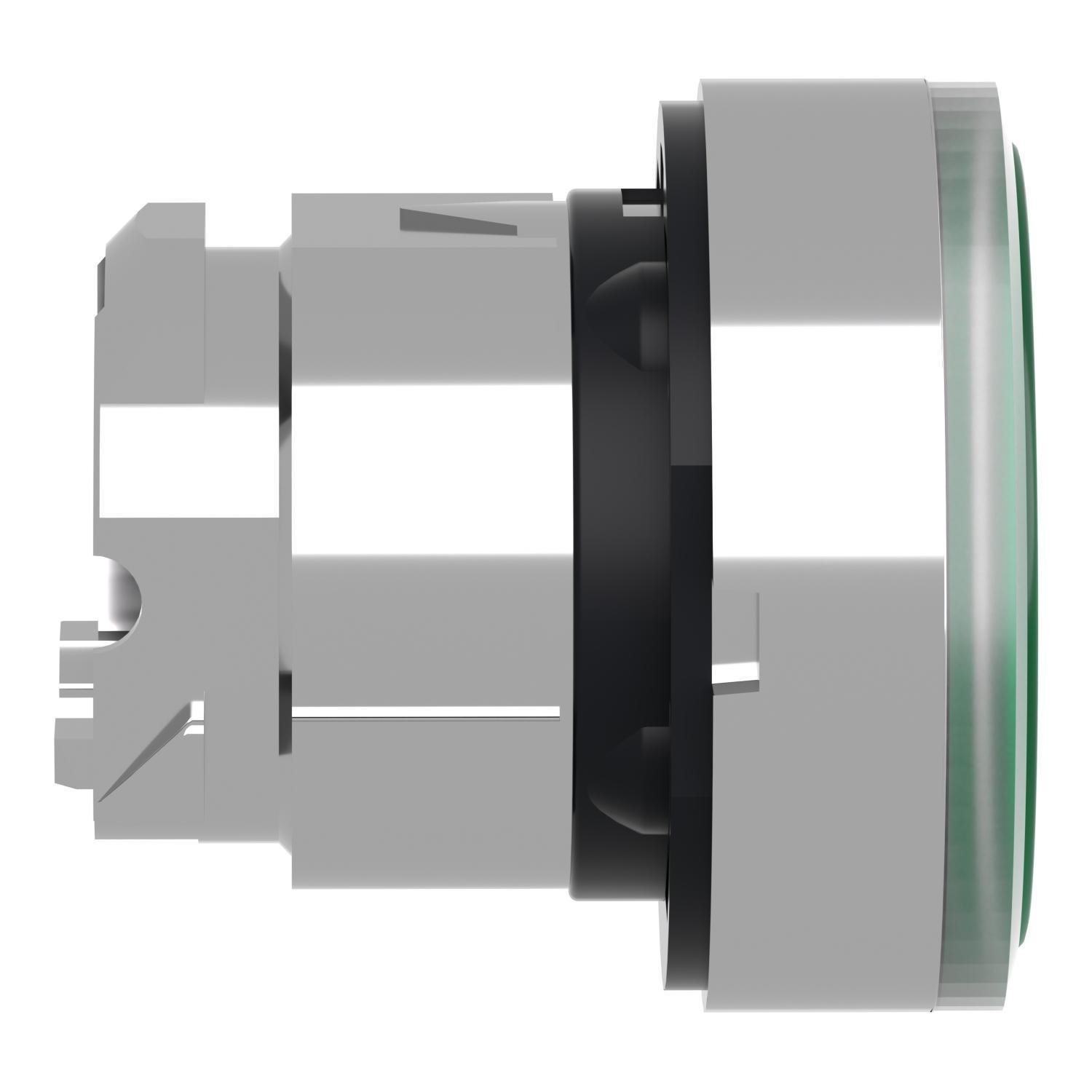 Picture of ZB4BW333 - Head for illuminated push button, Harmony XB4, metal, green flush, 22mm, universal LED, spring return, plan lens