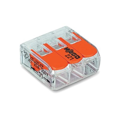 221-413 - COMPACT splicing connector; 3-conductor; with operating levers; 12 AWG; transparent housing