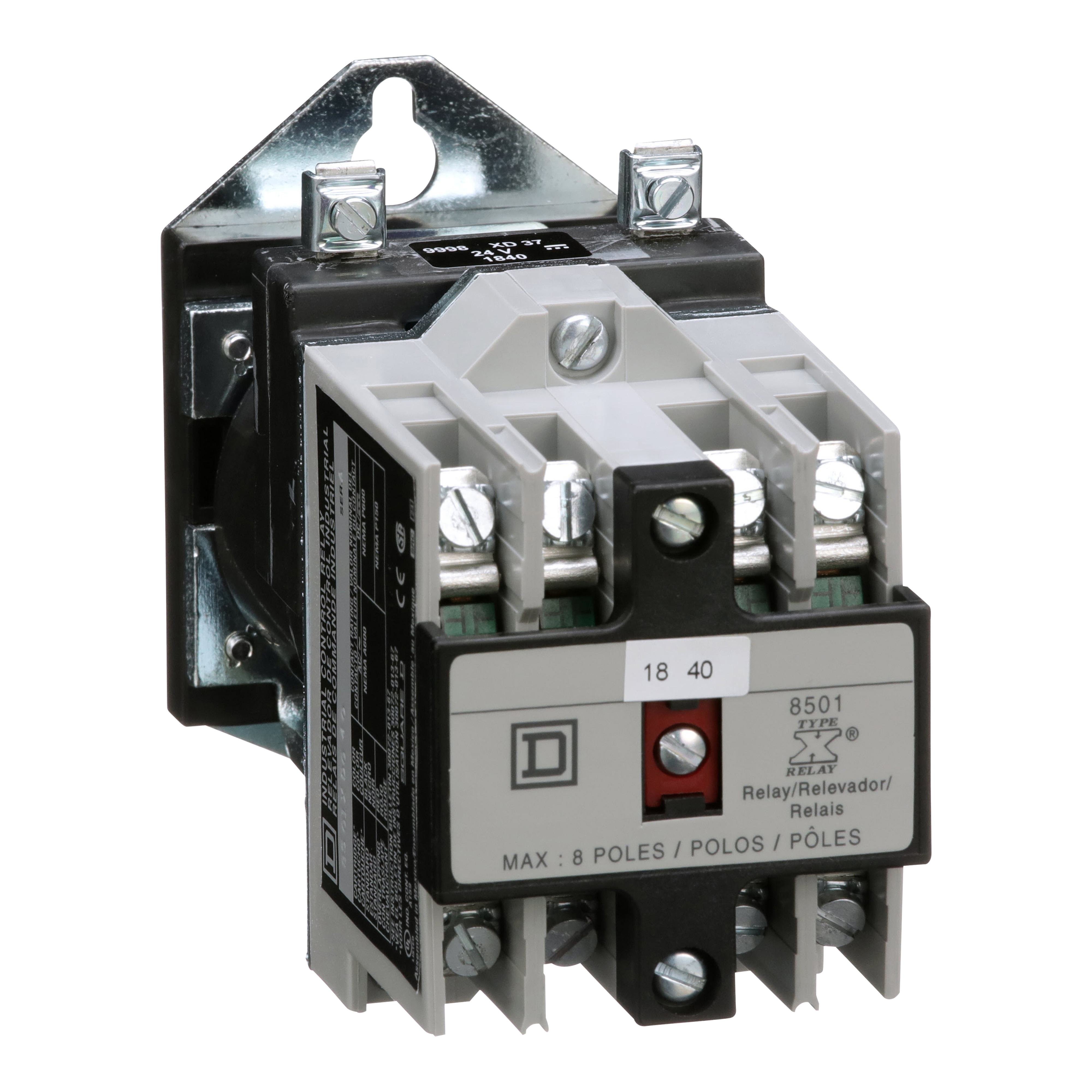 8501XDO40V53 - NEMA Control Relay, Type X, machine tool, 10A resistive at 600 VAC, 4 normally open contacts, 24 VDC coil