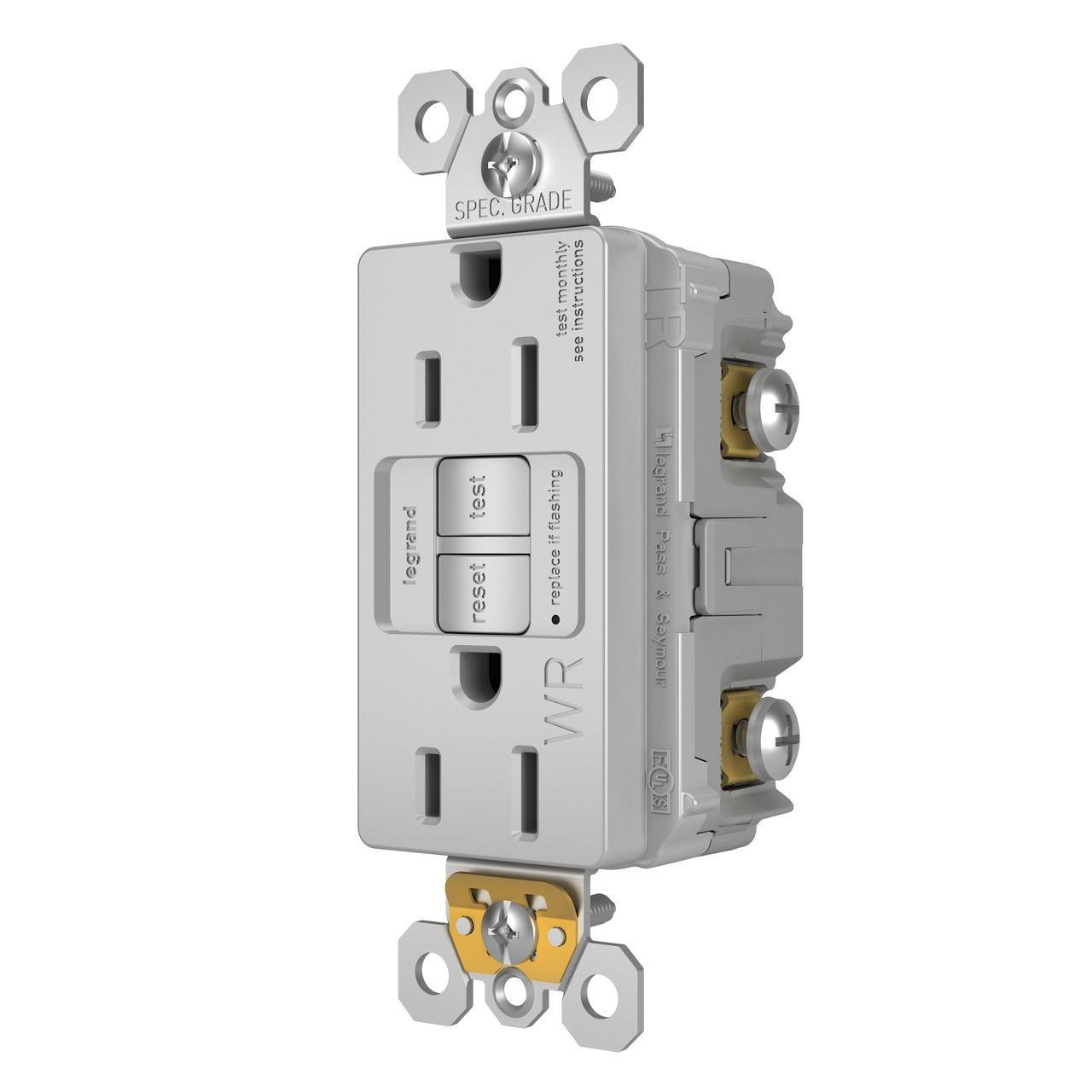 Picture of 1597-TRWRGRY - radiant® Tamper-Resistant Weather-Resistant 15A Duplex Self-Test GFCI Receptacles with SafeLock® Protection, Gray