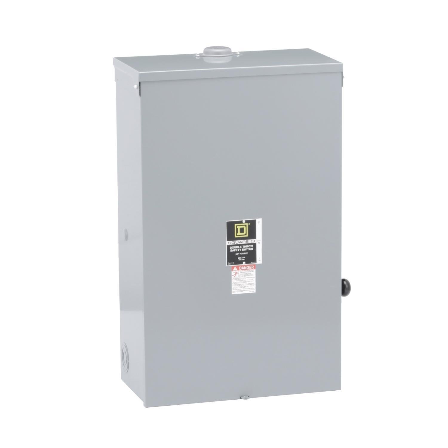 DTU224NRB - Safety switch, double throw, non fusible, 200A, 240VAC, 250VDC, 2 pole, 15HP, neutral, NEMA 3R, bolt on