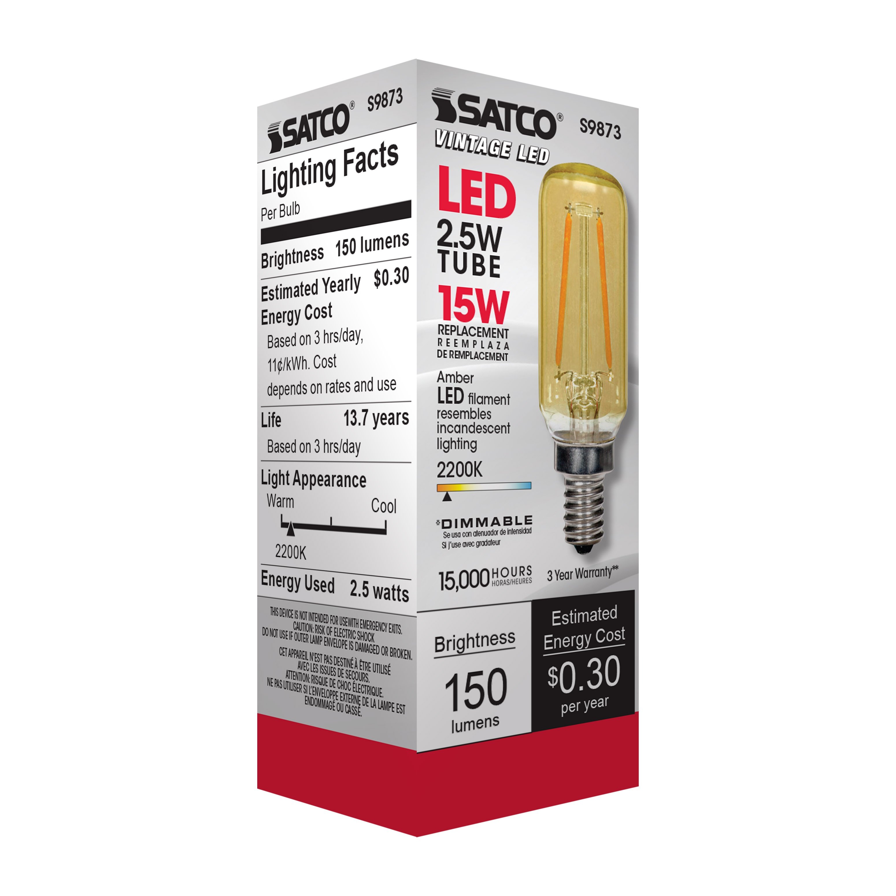 Picture of S9873 - 2.5 Watt T6 LED - Amber - Candelabra base - 2000K - 150 Lumens - 120 Volt