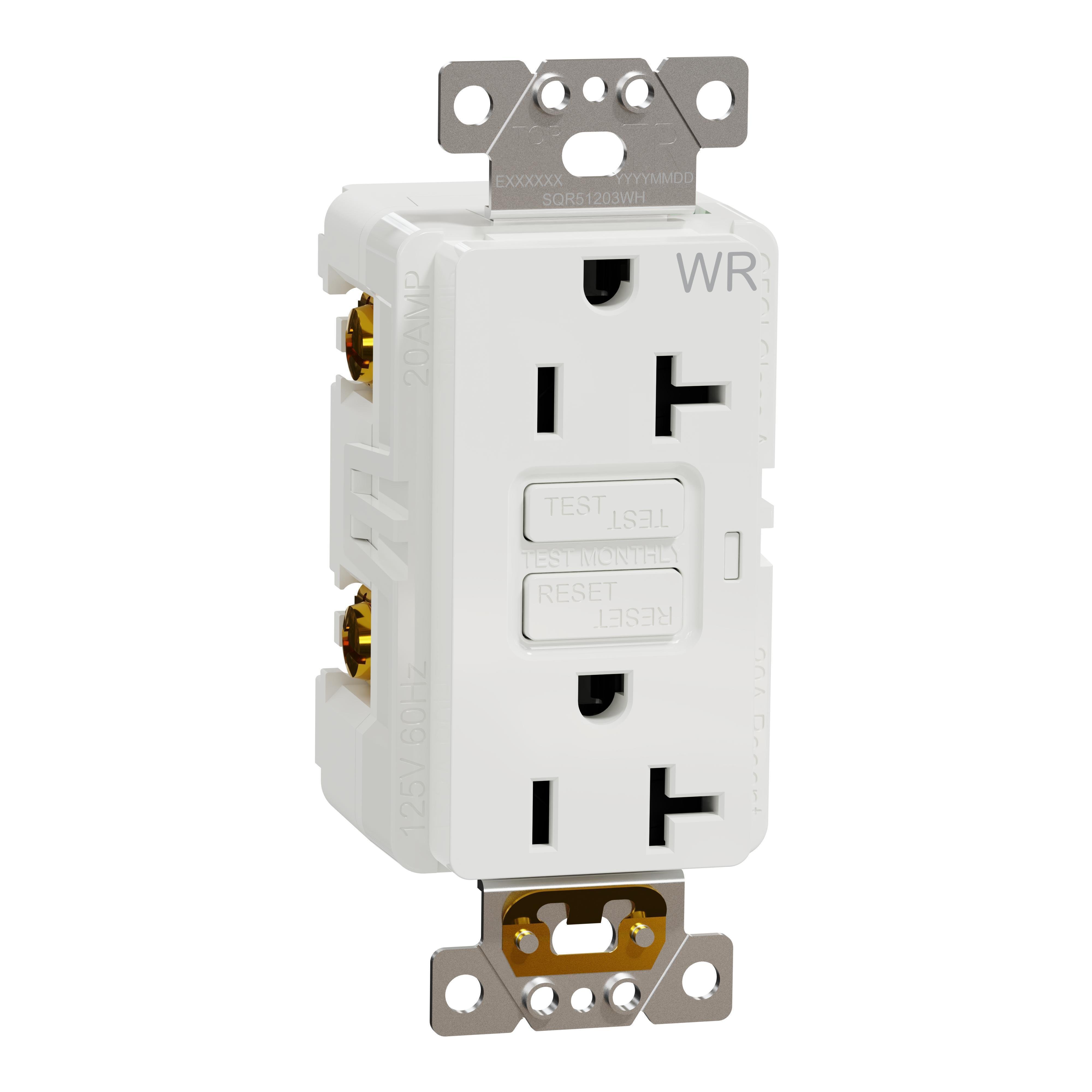 Picture of SQR51203WH - Socket-outlet, X Series, 20A, decorator, GFCI, tamper resistant, weatherproof, commercial, white, matte finish
