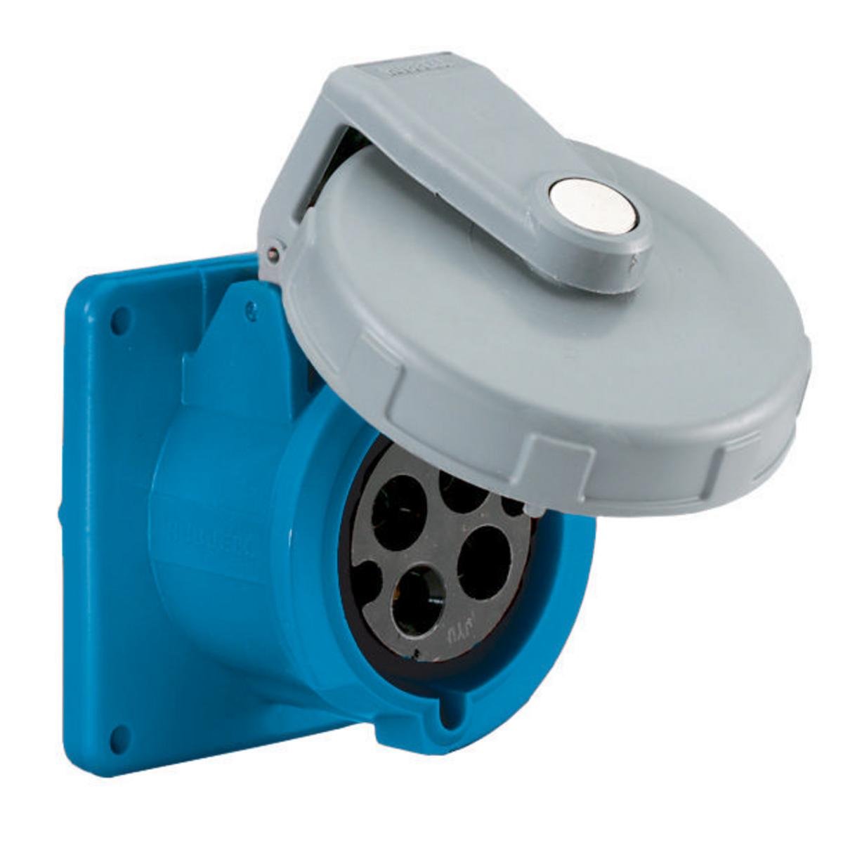 Picture of HBL4100R9W - Heavy Duty Products, IEC Pin and Sleeve Devices, Industrial Grade, Female Receptacle, 100A 3-Phase Delta 250V AC, 3-Pole 4-Wire Grounding, Terminal Screws, Blue, Watertight