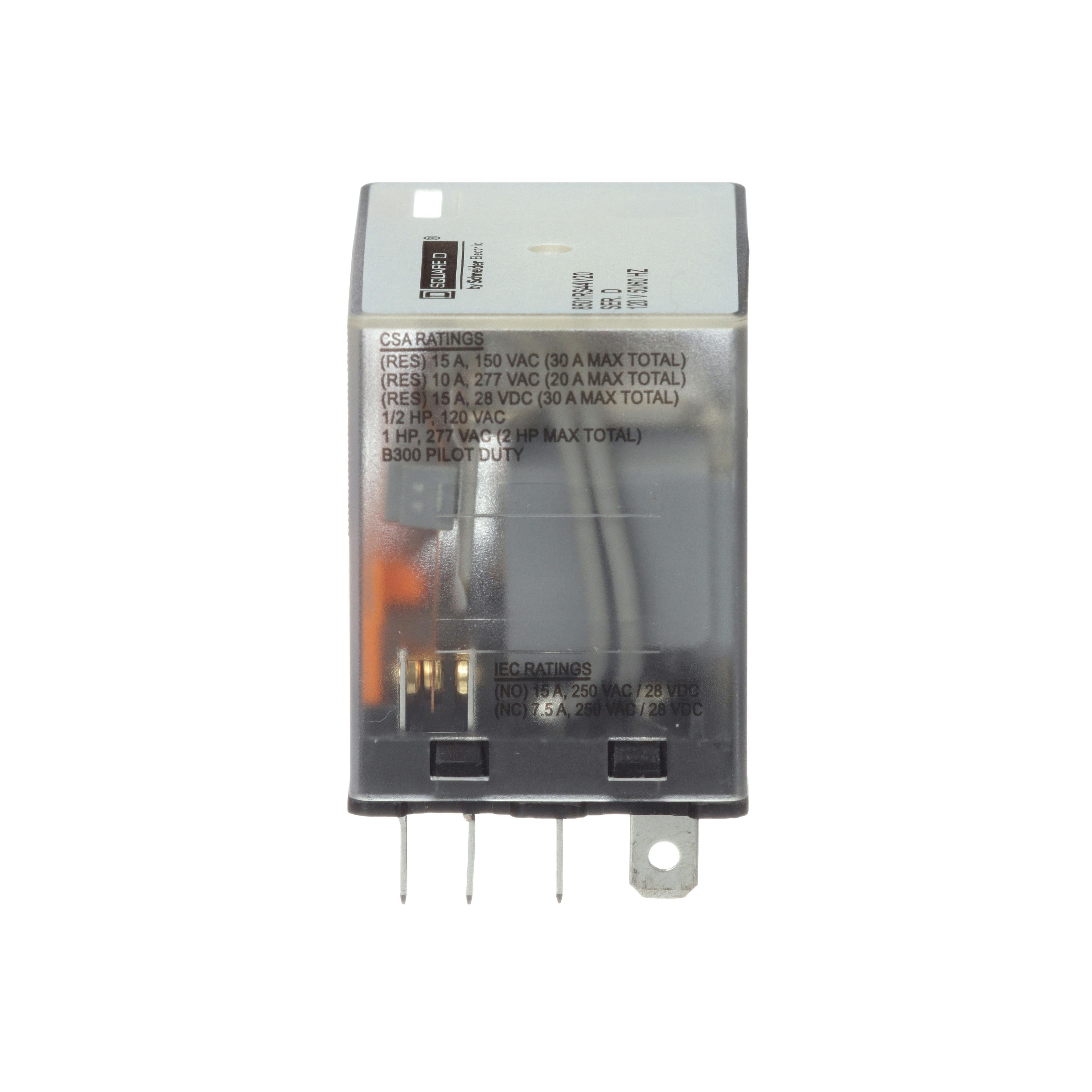 Picture of 8501RS44V20 - Plug in relay, Type R, miniature, 1 HP at 277 VAC, 15A resistive at 120 VAC, 14 blade, 4PDT, 4 NO, 4 NC, 120 VAC coil