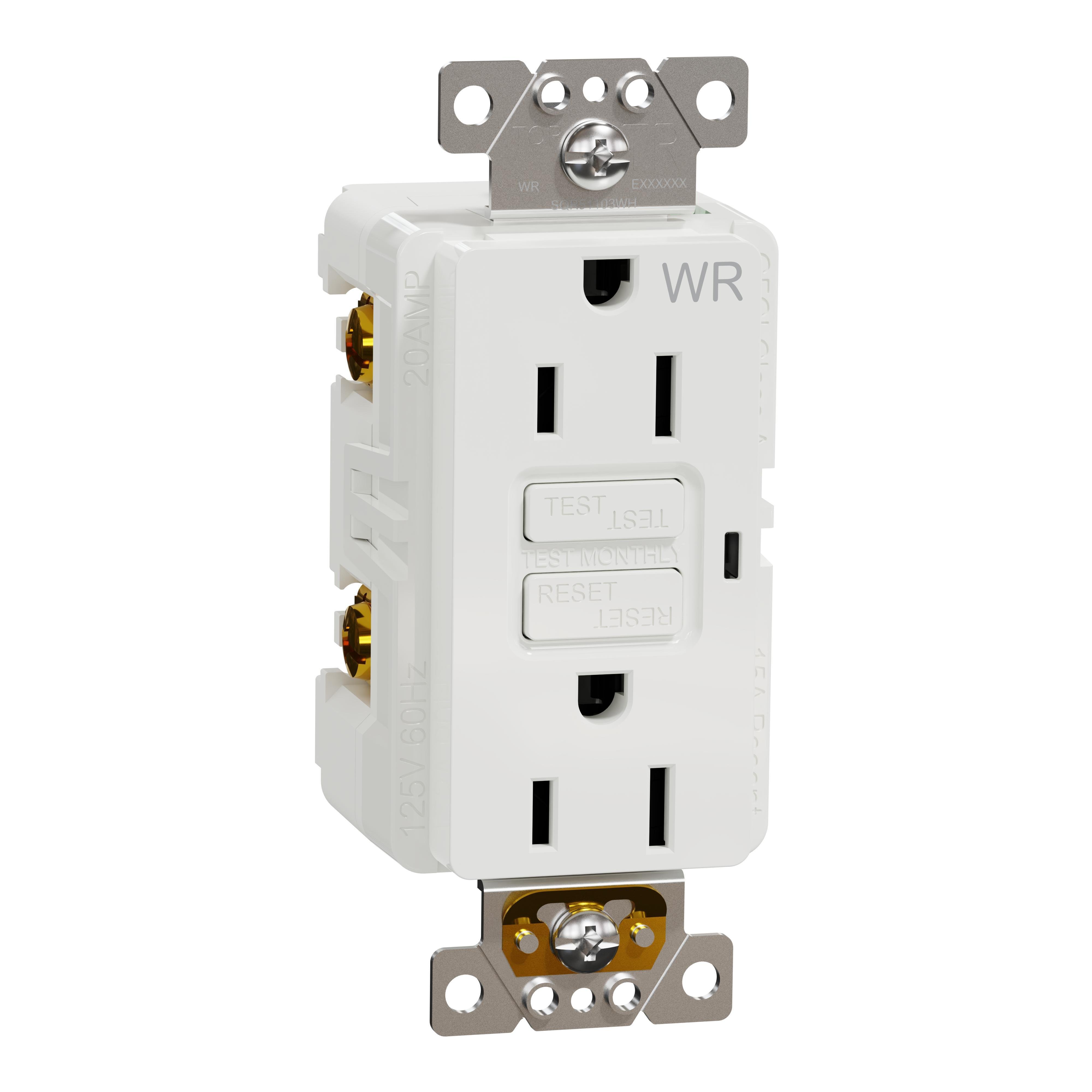 Picture of SQR51103WH - Socket-outlet, X Series, 15A, decorator, GFCI, tamper resistant, weatherproof, residential, white, matte finish