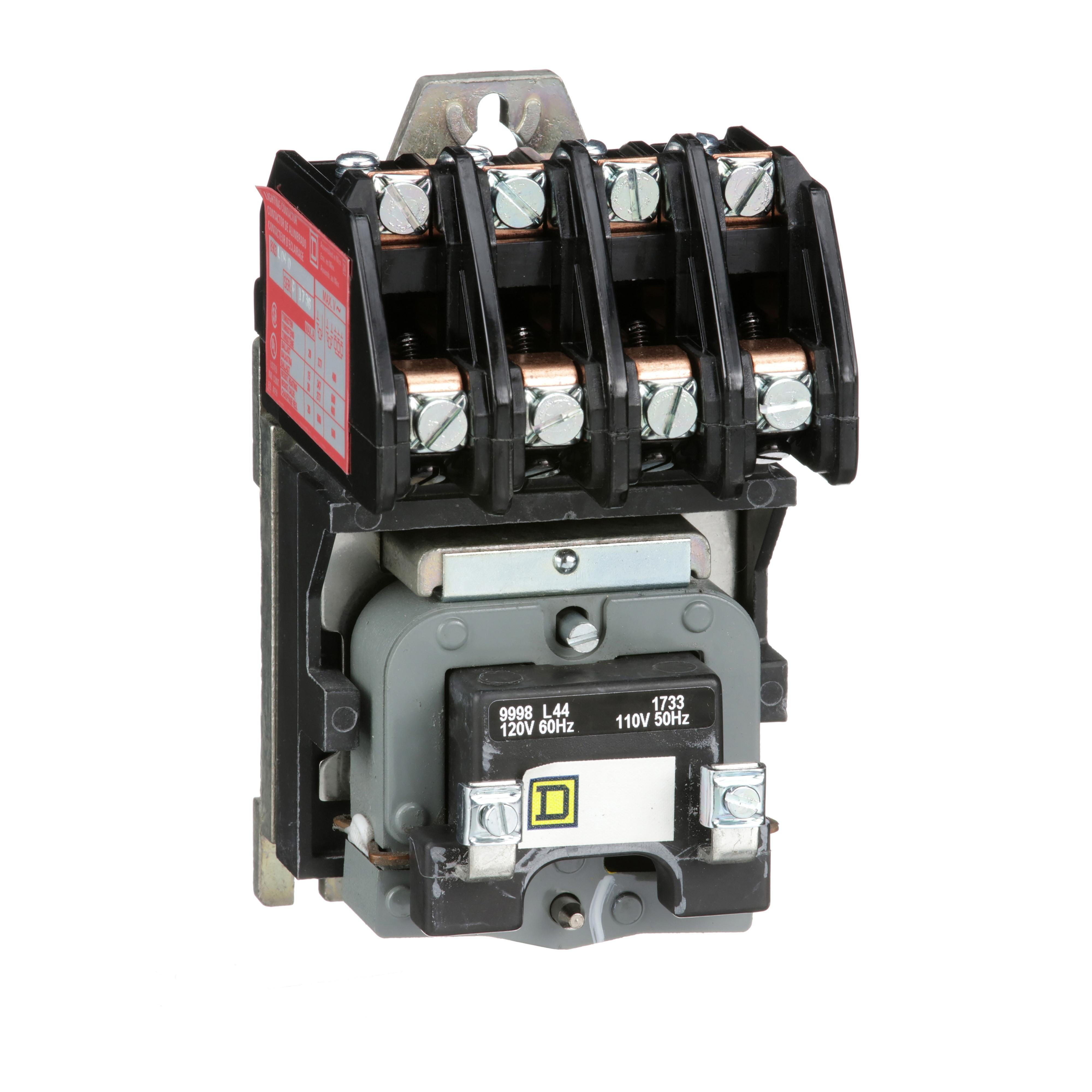 Picture of 8903LO40V02 - Contactor, Type L, multipole lighting, electrically held, 30A, 4 pole, 600V, 110/120VAC 50/60Hz coil, open style