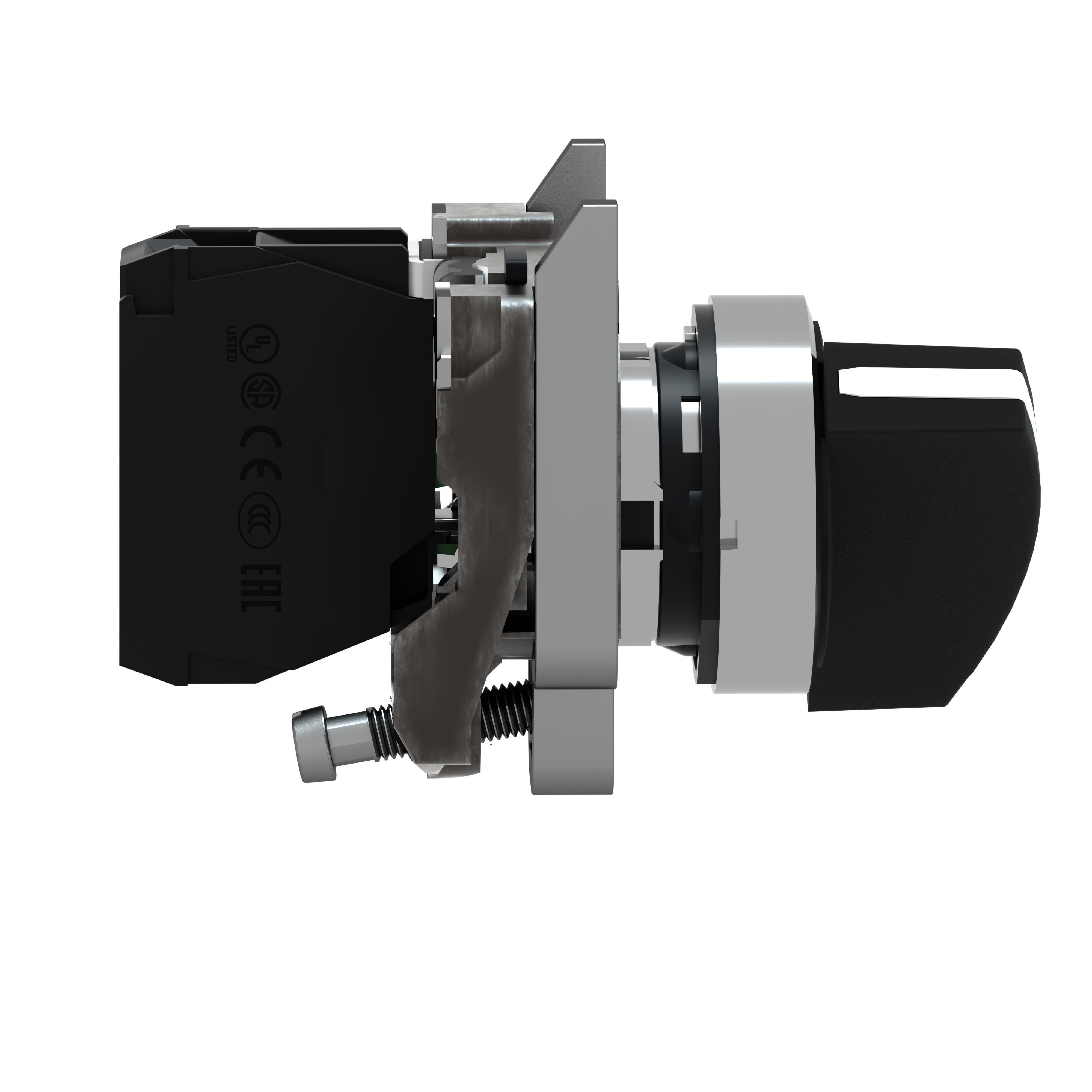 Picture of XB4AS2 - Selector switch, Harmony XB4, black, 22mm, 3 positions, stay put, 2NO