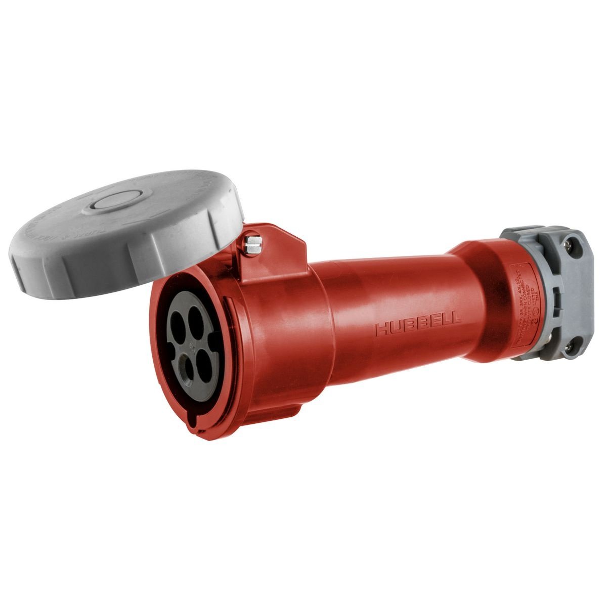 Picture of HBL430C7W - Heavy Duty Products, IEC Pin and Sleeve Devices, Industrial Grade, Female, Connector Body, 30A 3-Phase Delta 480V AC, 3-Pole 4-Wire Grounding, Terminal Screws, Red, Watertight