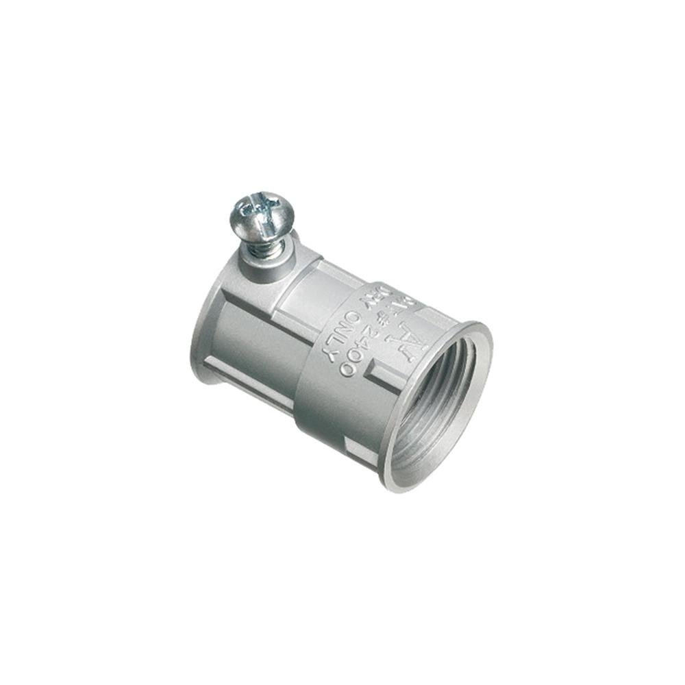 Picture of 2400 - 1/2" EMT to 1/2" female threaded. Zinc combination coupling. set-screw EMT to RIGID