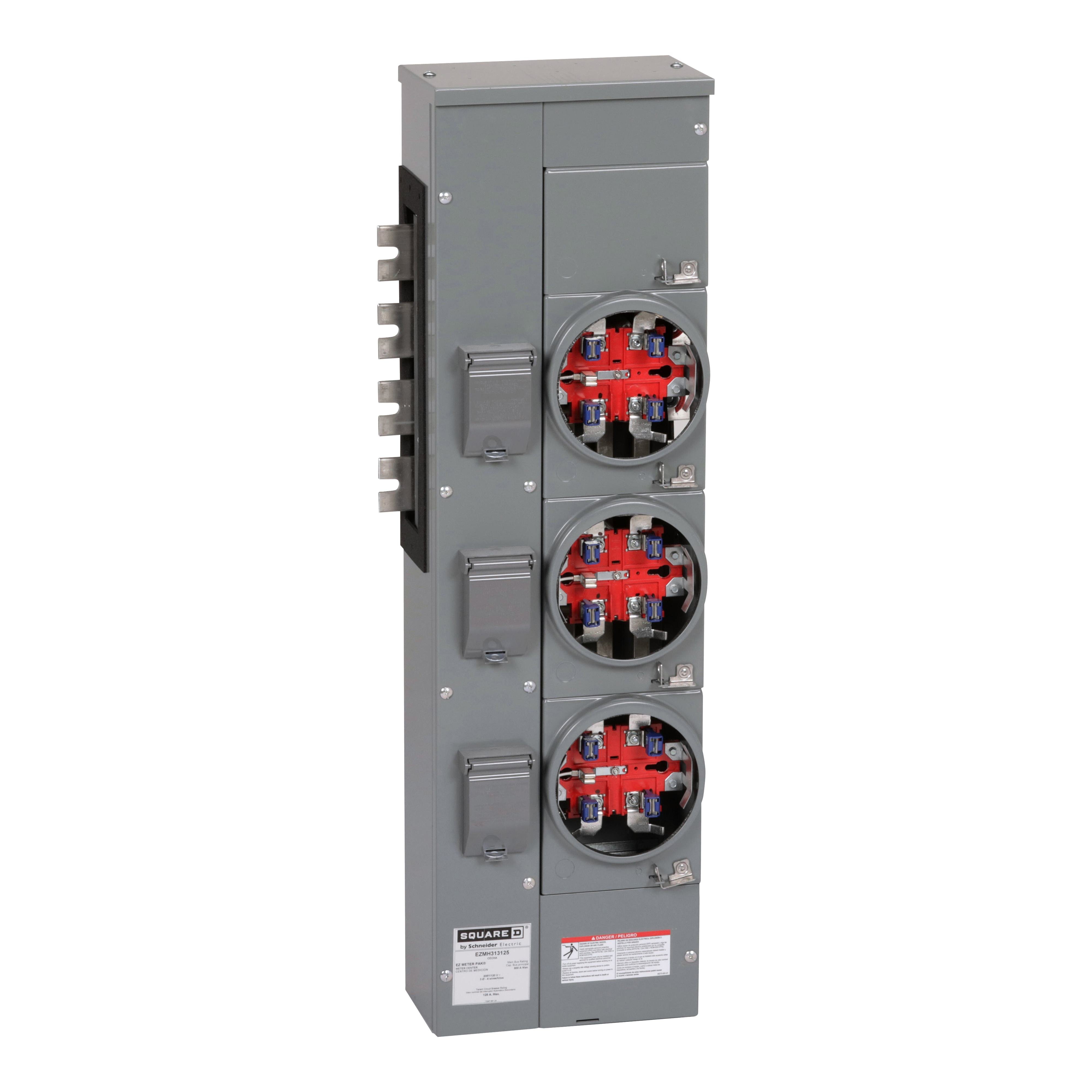 EZMH313125 - Branch unit, EZ Meter-Pak, 125A, 3 x 5 jaw sockets, 208Y/120VAC, horn bypass, ringless, 800A Al busbar