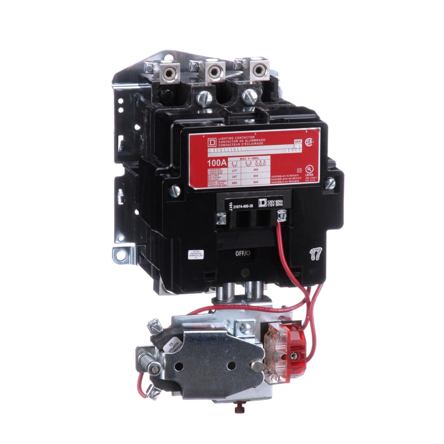 8903SQO11V02 - Contactor, Type S, multipole lighting, mechanically held, 100A, 3 pole, 110/120VAC 50/60Hz coil, open style [TAA]