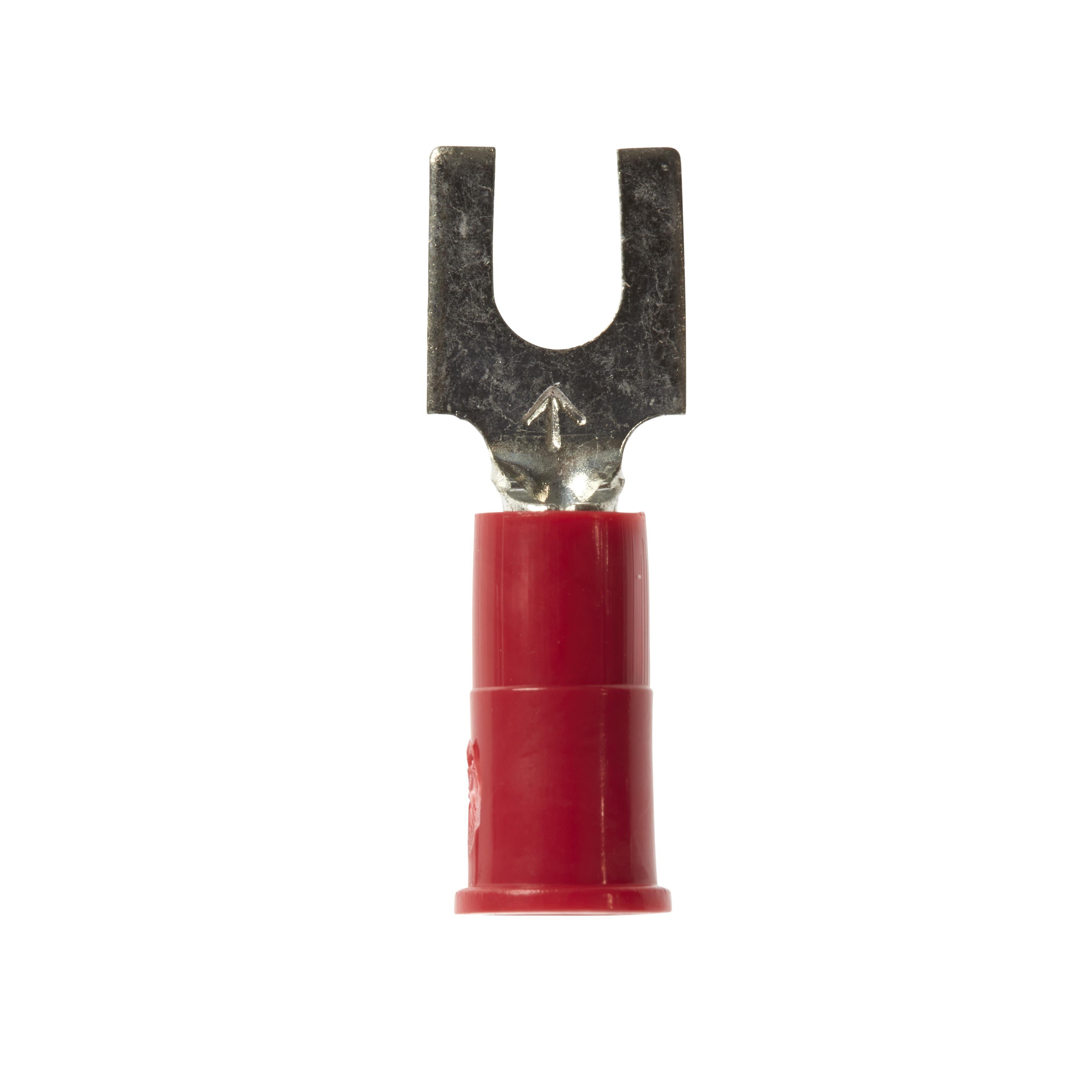 BFV18-8Q - 3M™ Highland™ BFV18-8Q Vinyl-Insulated Butted Seam Block Fork Terminal,8 Stud, 22 - 18 AWG, Red, 25 per bag