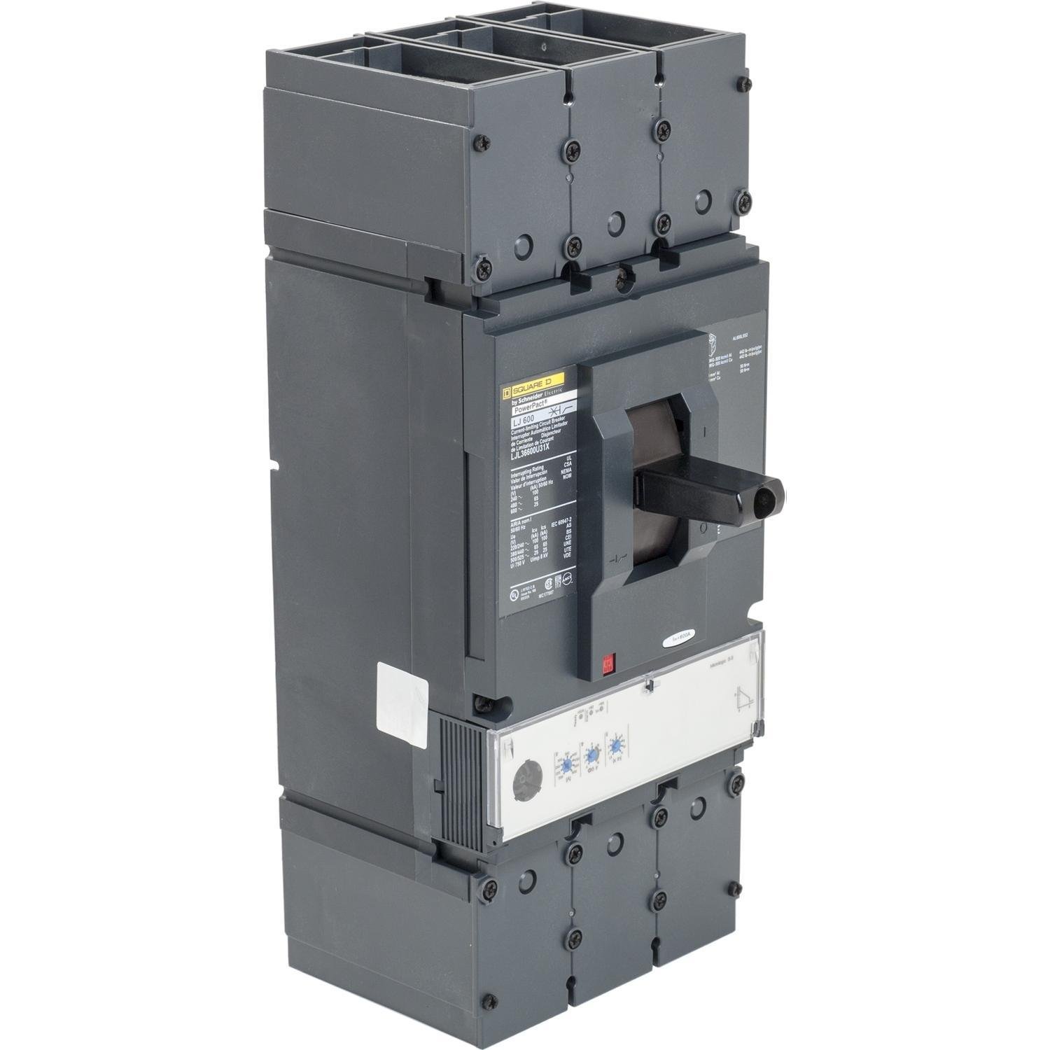 LJL36600U33X - Circuit breaker, PowerPacT L, 600A, 3 pole, 600VAC, 25kA, lugs, MicroLogic 3.3S, 80%