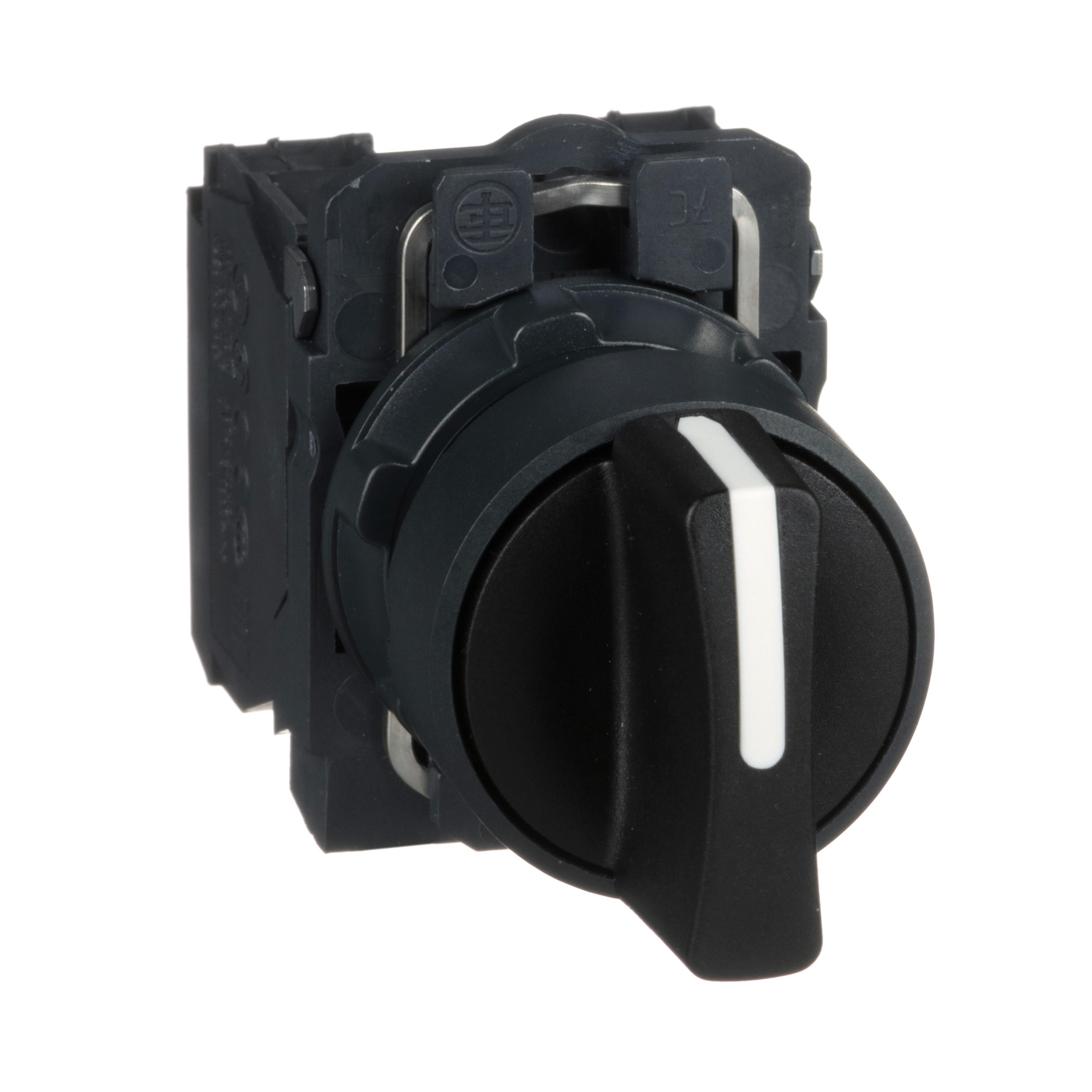 Picture of XB5AD33 - Harmony, 22mm Push Button, 3 position selector switch, black, maintained, 2 NO, marked HAND OFF AUTO