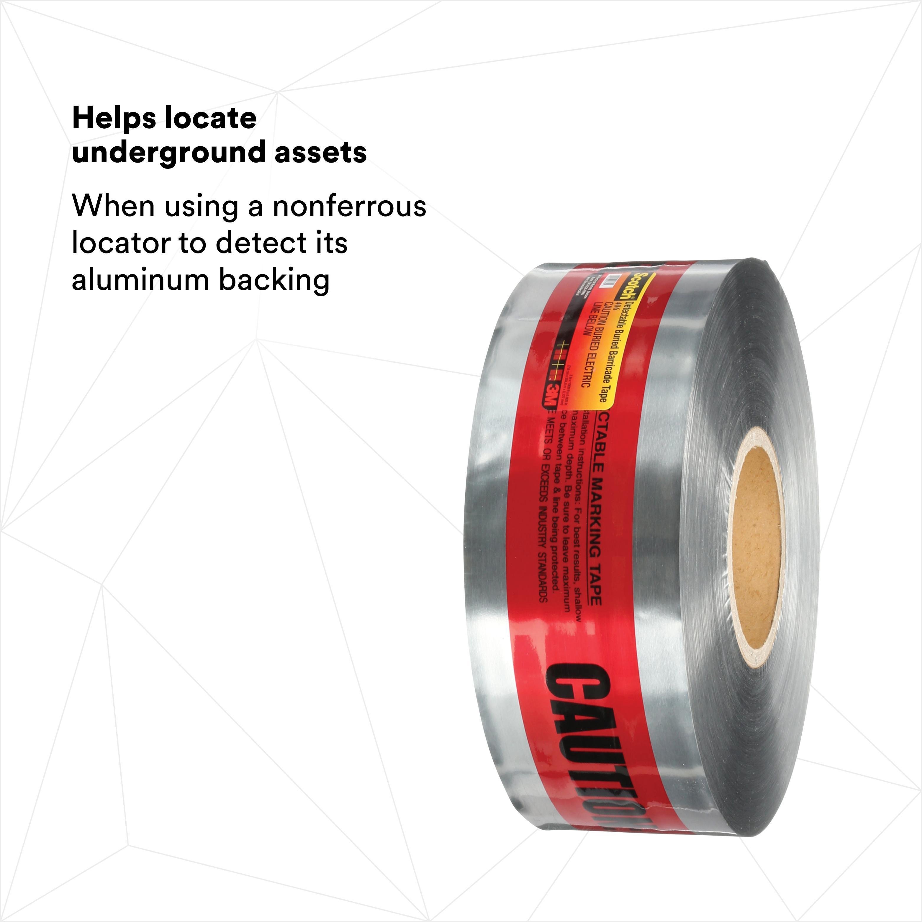 Picture of 406 - Scotch Detectable Buried Barricade Tape 406, CAUTION BURIED ELECTRIC LINE BELOW, 3 in x 1000 ft, Red, 8 rolls/case, BULK