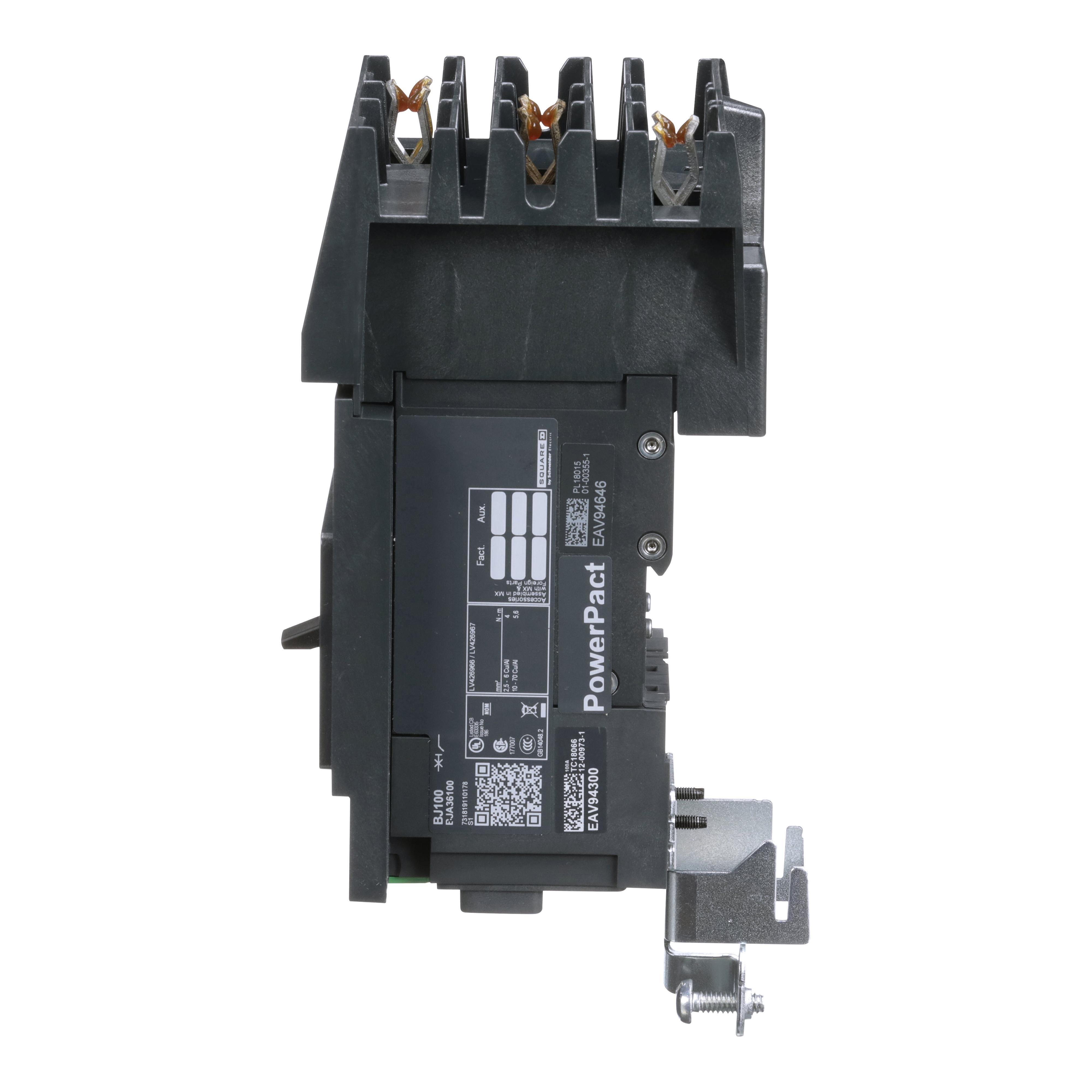 Picture of BJA36100 - Circuit breaker, PowerPacT B, 100A, 3 pole, 600Y/347VAC, 25kA, I-Line, thermal magnetic, 80%, ABC