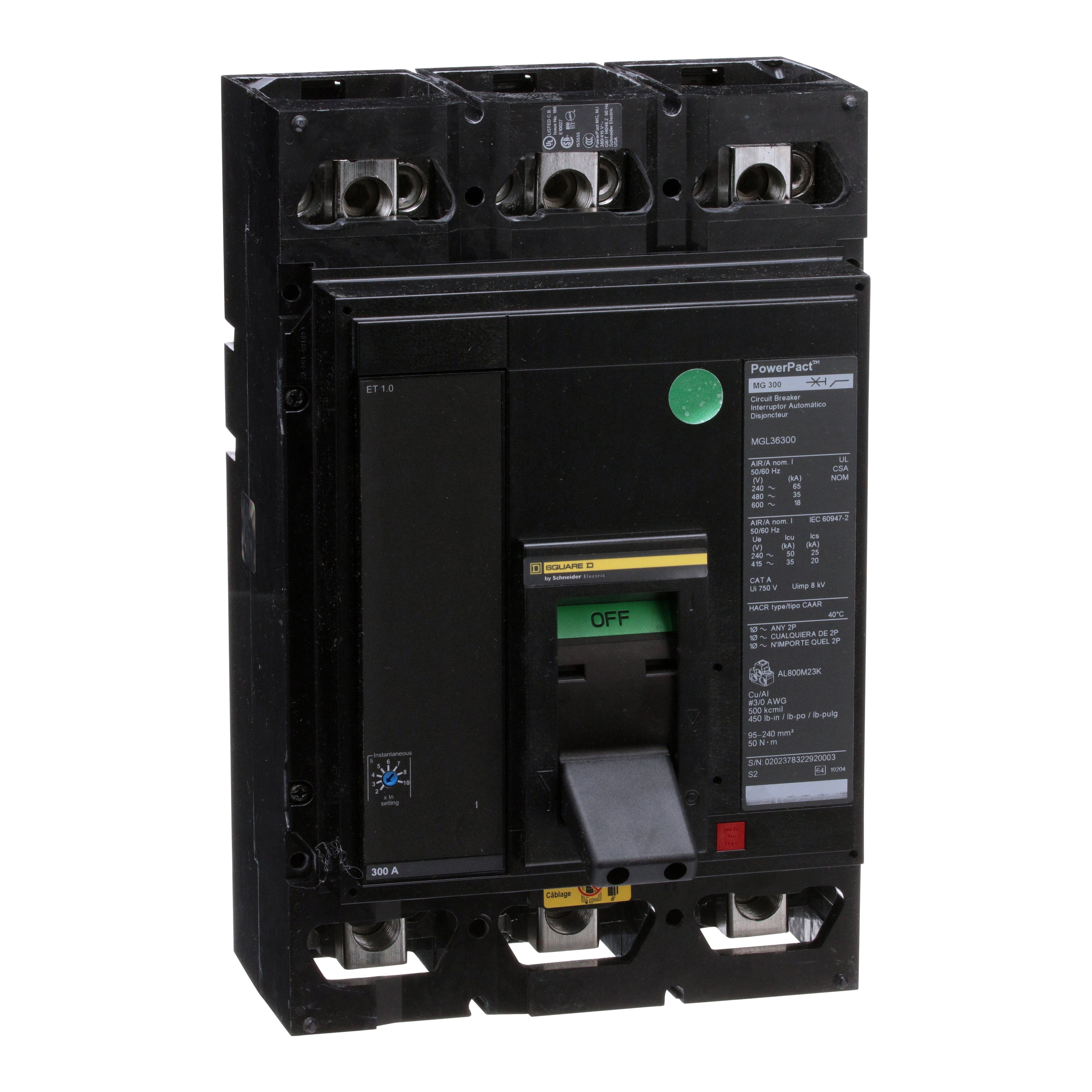 MJL36800 - Circuit breaker, PowerPacT M, 800A, 3 pole, 600VAC, 25kA, lugs, ET 1.0, 80%, ABC
