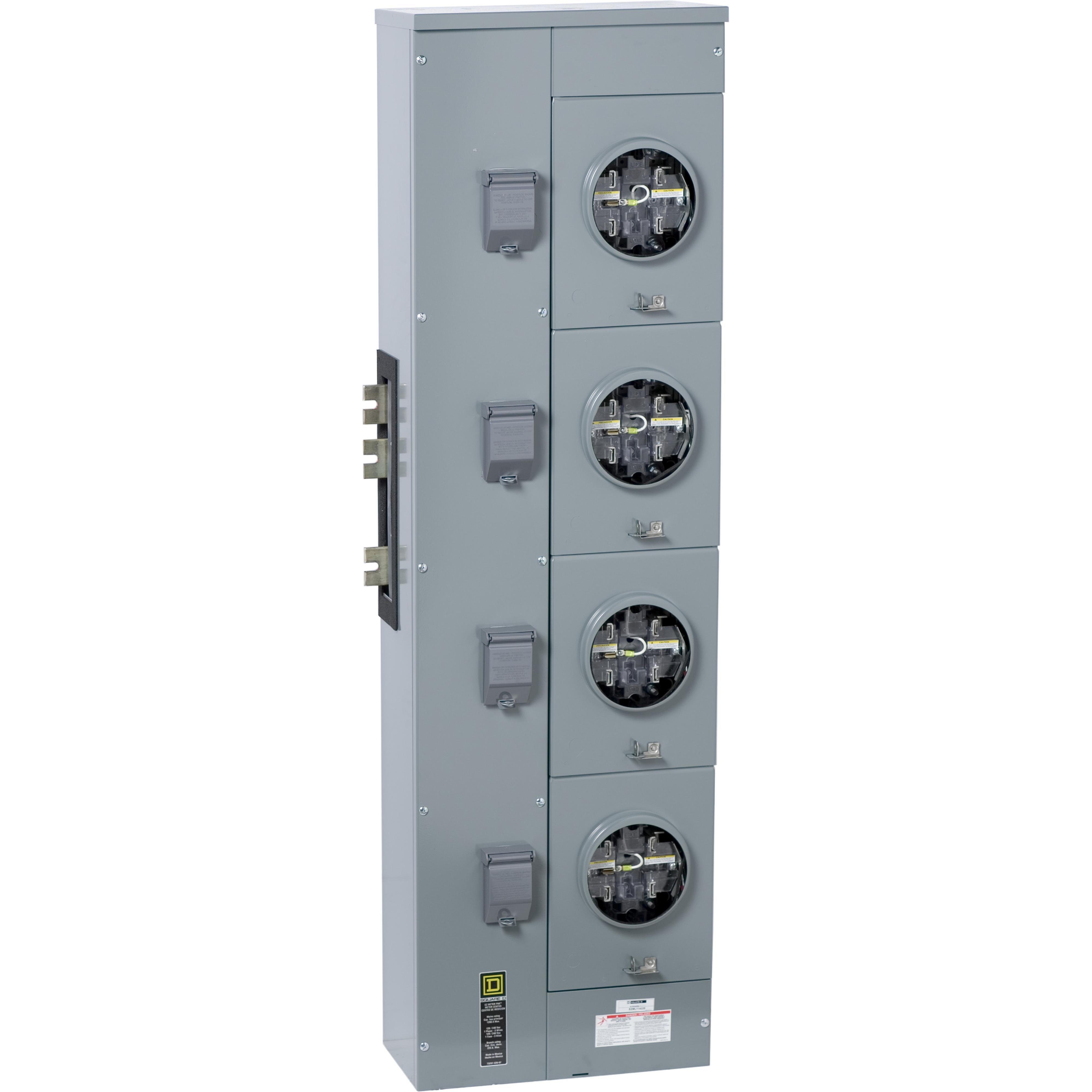 EZML114225CU - Branch unit, EZ Meter-Pak, 225A, 4 x 5 jaw sockets, 120/240VAC, lever bypass, ringless, 1200A Cu busbar