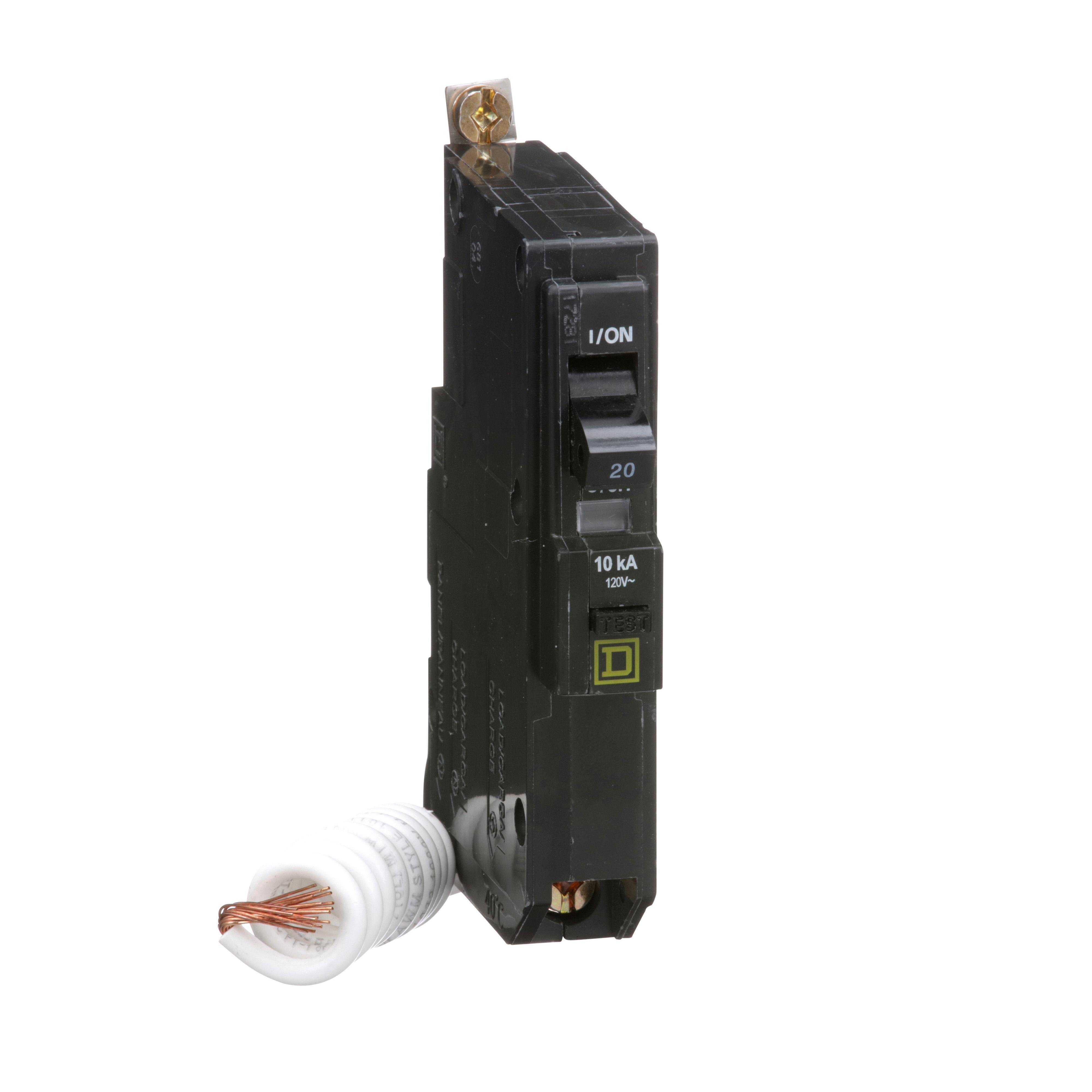 QOB120EPD - Mini circuit breaker, QO, 20A, 1 pole, 120VAC, 10kA, bolt on, 30mA grd fault B [TAA]
