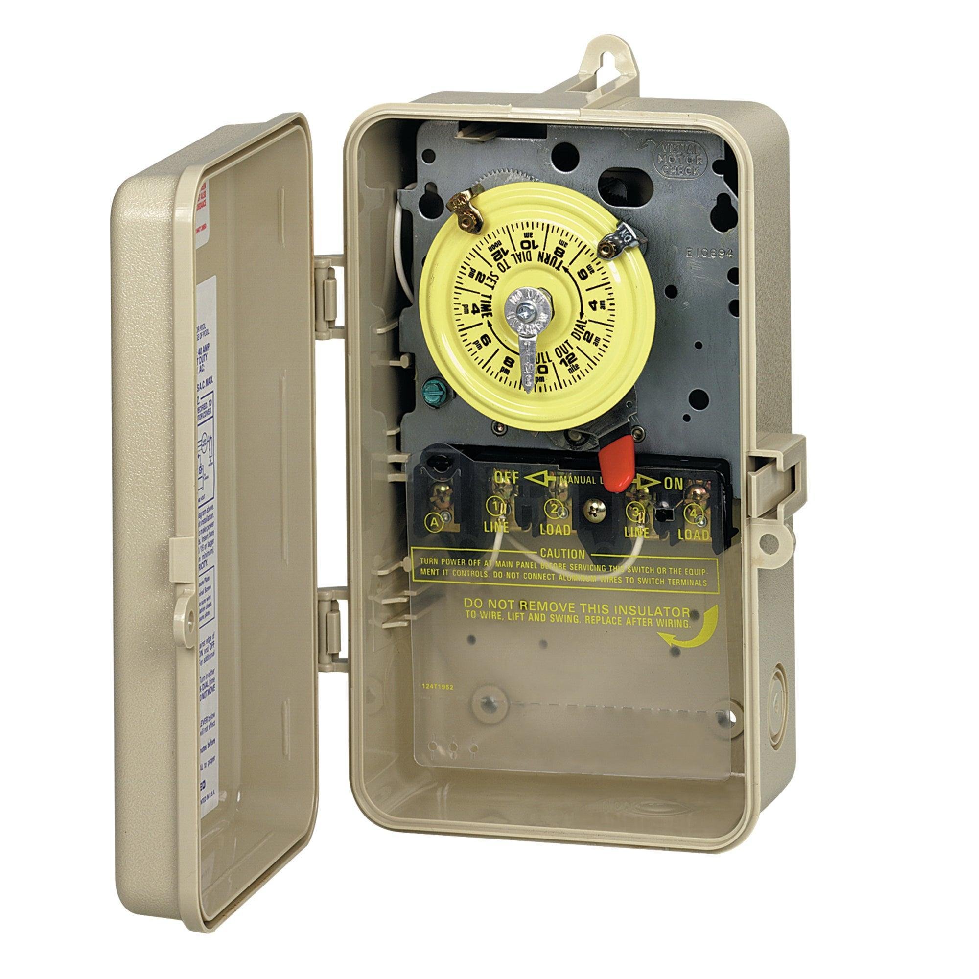 T104P3 - 24-Hour 208-277V Mechanical Time Switch, DPST, Type 3R Plastic Enclosure