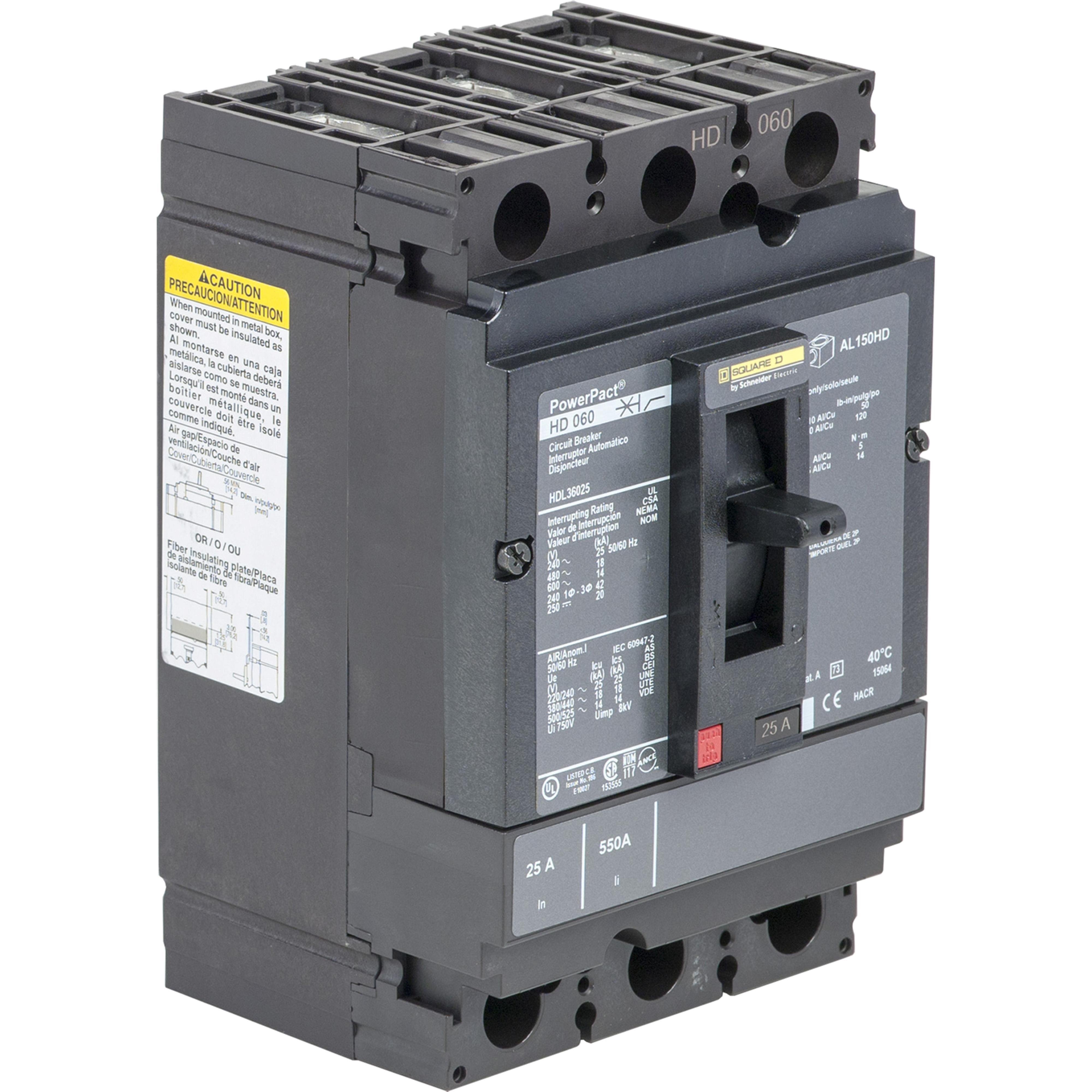HGL36035 - Circuit breaker, PowerPacT H, 35A, 3 pole, 600VAC, 18kA, lugs, thermal magnetic, 80%