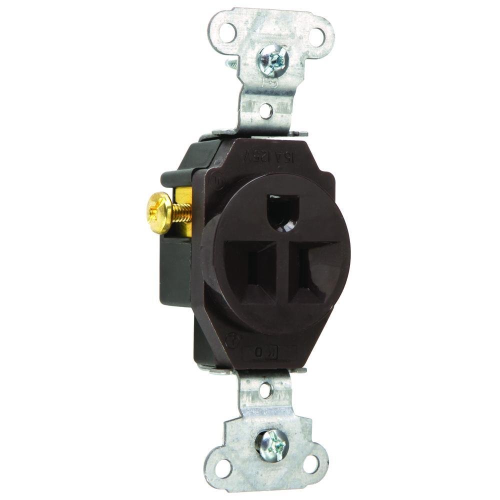 15A 125V Heavy Duty Spec-Grade Single Receptacle, Side Wire, Brown