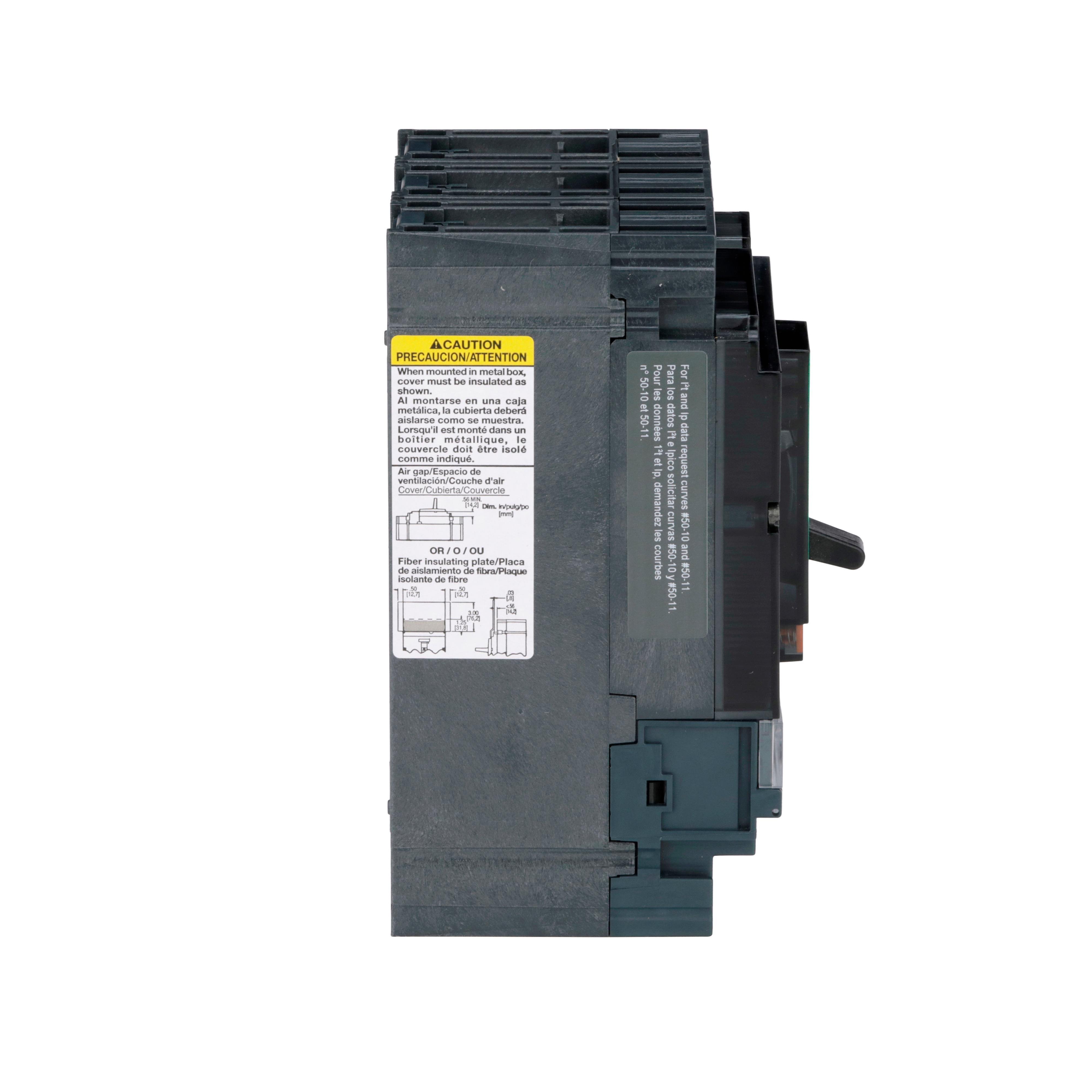 Picture of HJL36100U31X - Circuit breaker, PowerPacT H, 100A, 3 pole, 600VAC, 25kA, lugs, Micrologic 3.2, 80%