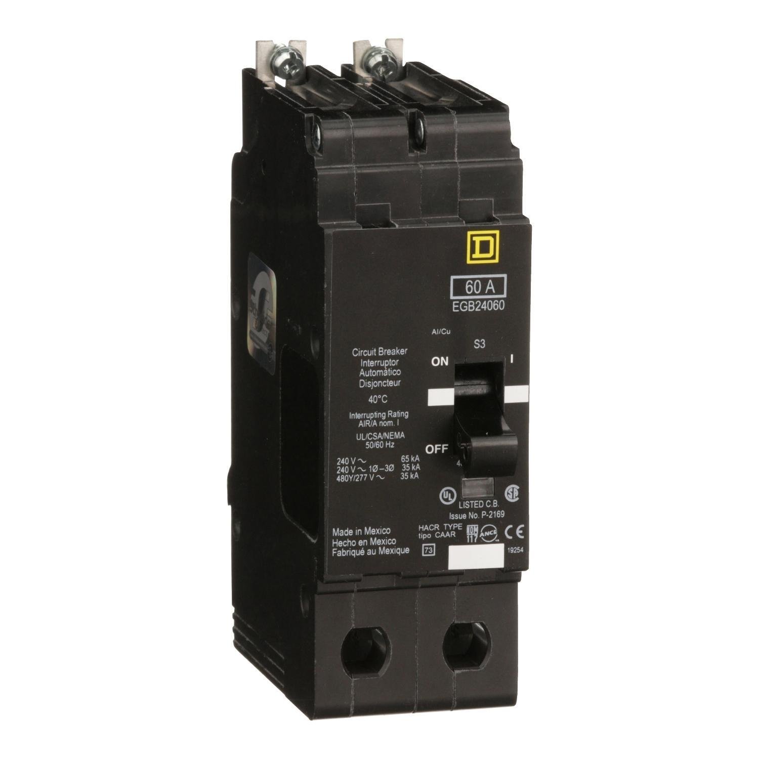 Picture of EGB24060 - Mini circuit breaker, E-Frame, 60A, 2 pole, 480Y/277VAC, 65kA max, bolt on [TAA]