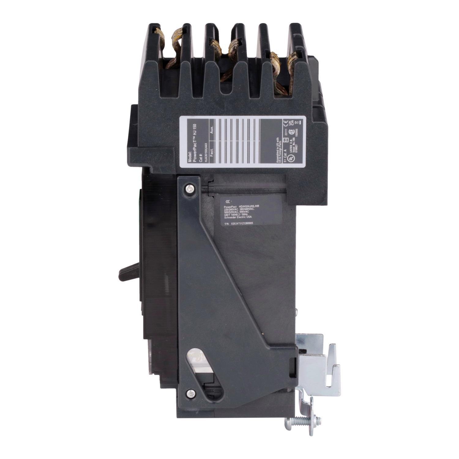 Picture of HJA36150U44X - Circuit breaker, PowerPacT H, 150A, 3 pole, 600VAC, 25kA, I-Line, Micrologic 6.2A, 80%, ABC