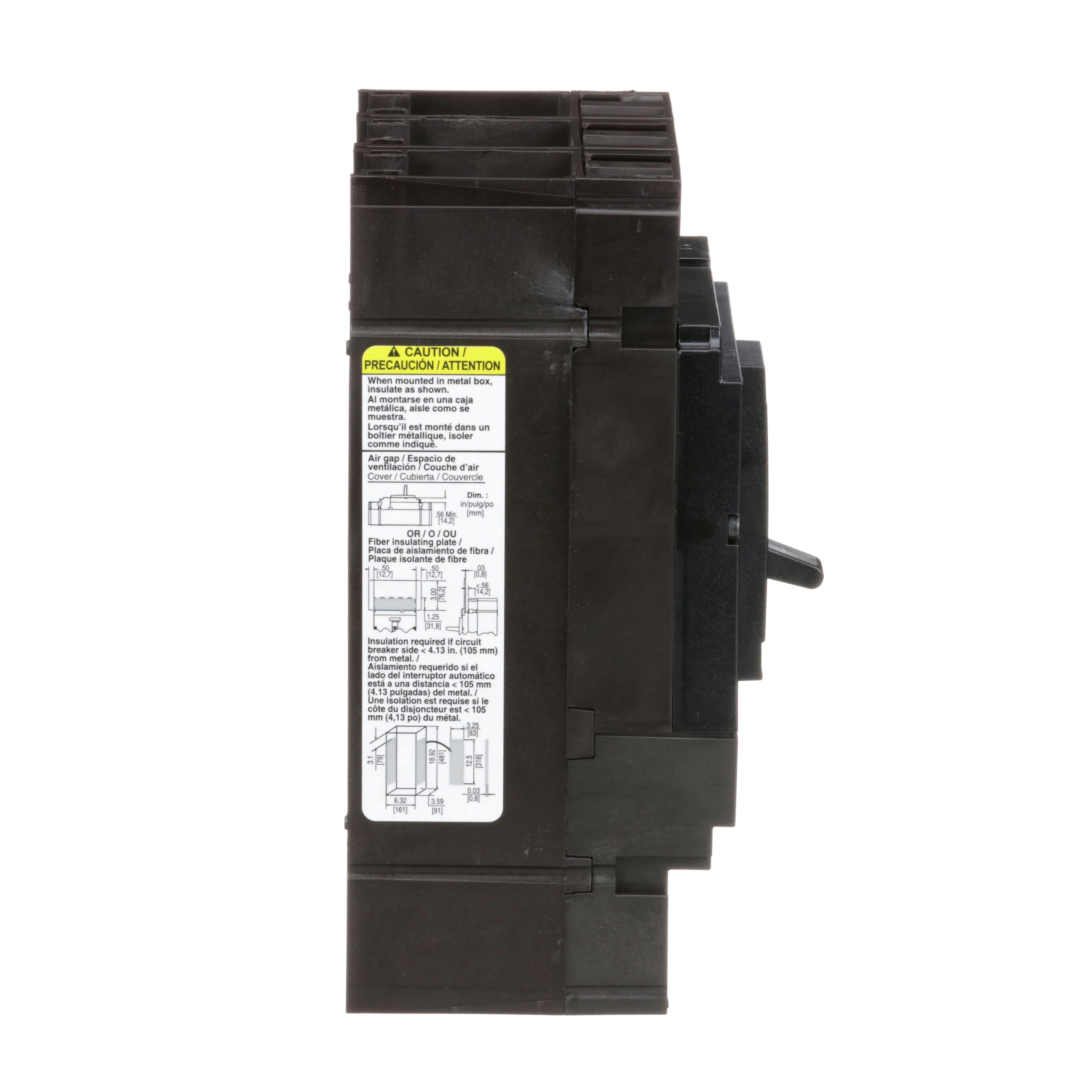 Picture of JGL36250 - Circuit breaker, PowerPacT J, 250A, 3 pole, 600VAC, 18kA, lugs, thermal magnetic, 80%