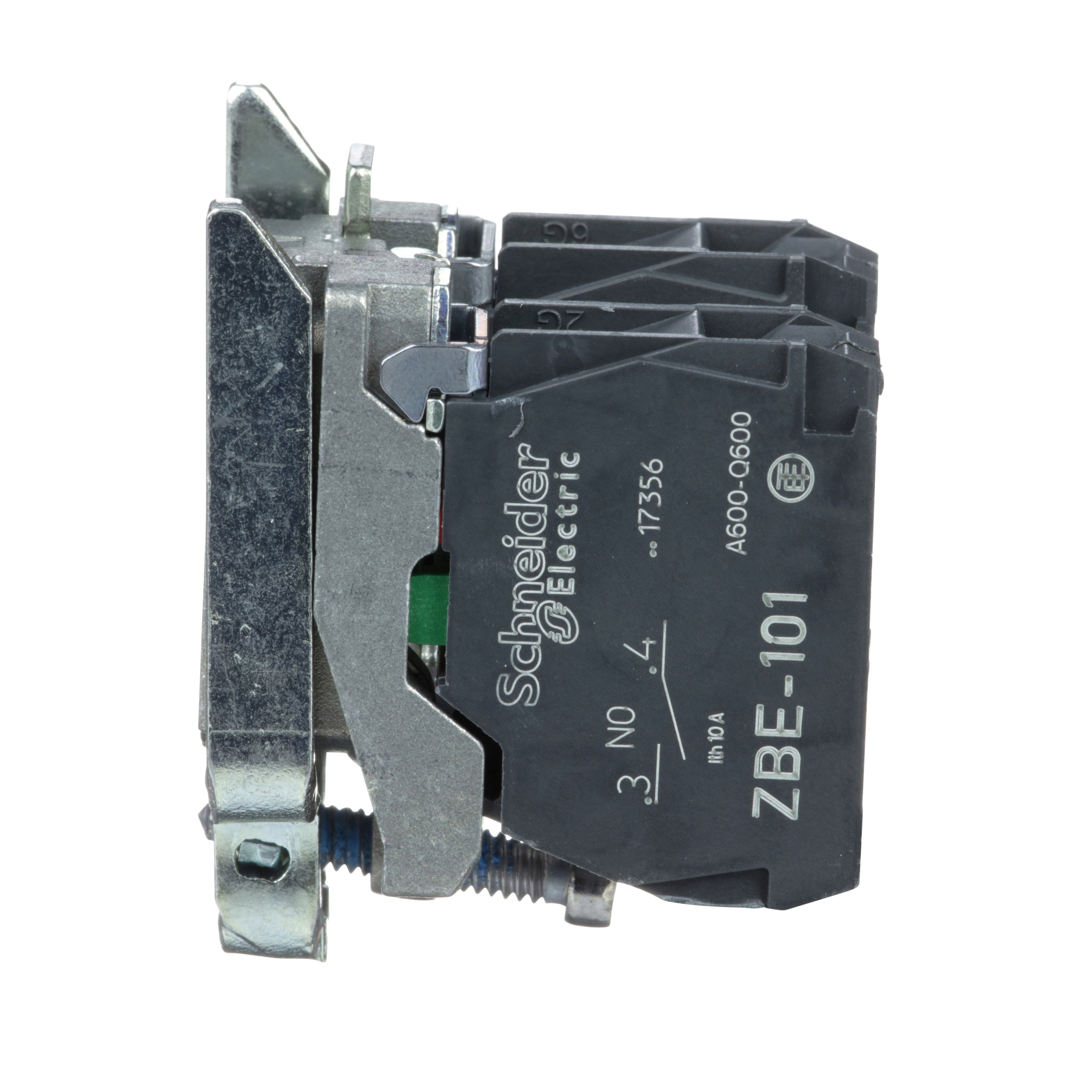 Picture of ZB4BZ105 - Harmony, 22mm Push Button, XB4B operators, contact block, with mounting collar, 1 NO and 1 NC, screw clamp terminal