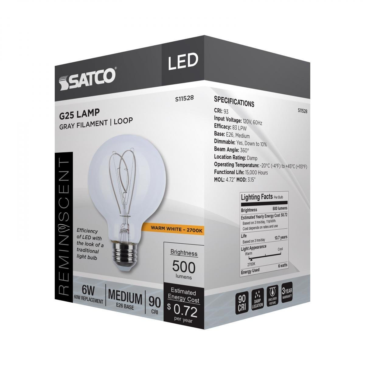 S11528 - 6 Watt LED - Reminiscent - Flex Gray Filament - G25 Loop - Medium Base - 2700K CCT - Clear - 120 Volt