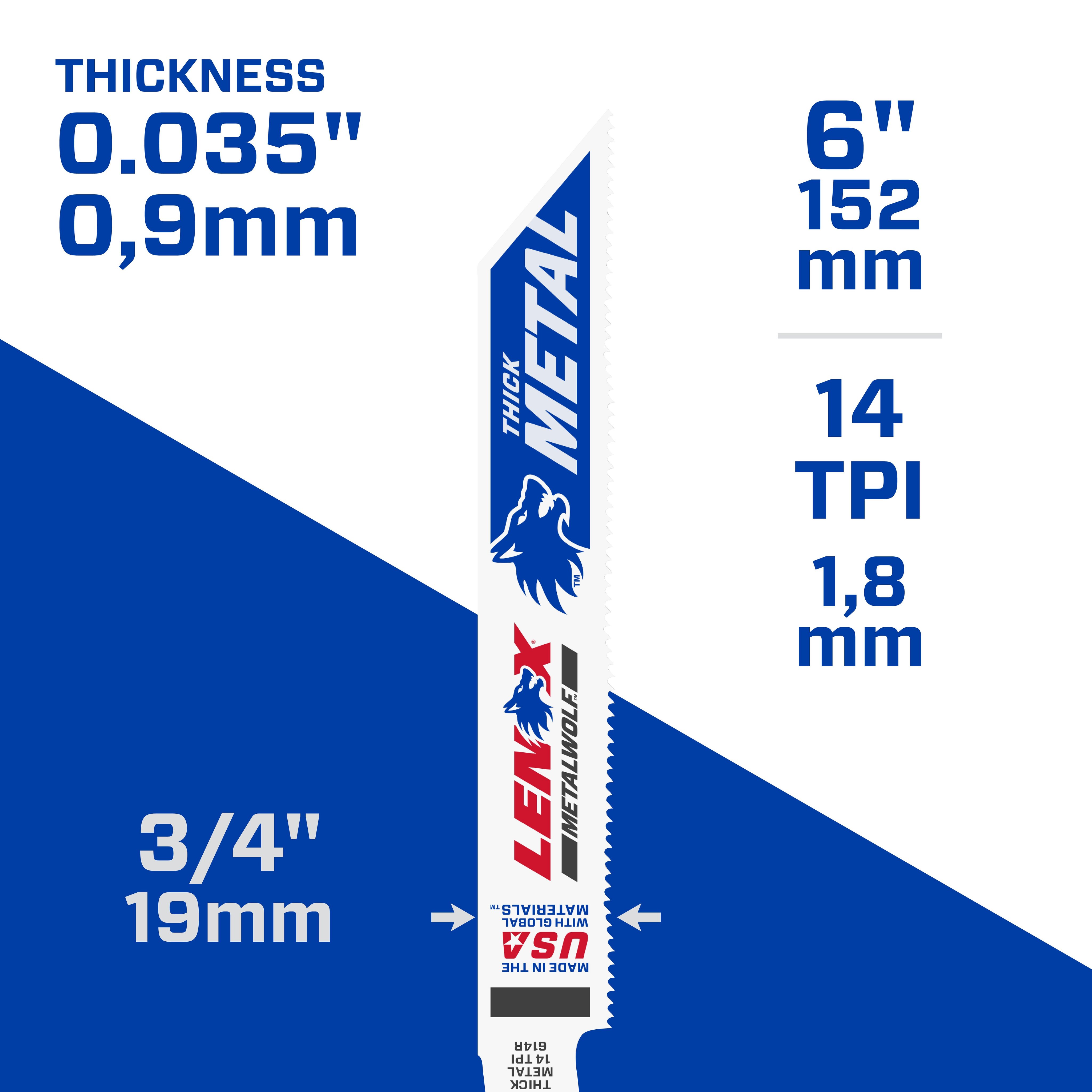 Picture of 20564-614R - LENOX Reciprocating Saw Blades, Metal Cutting, 6-Inch, 14 Tpi, 5-Pack