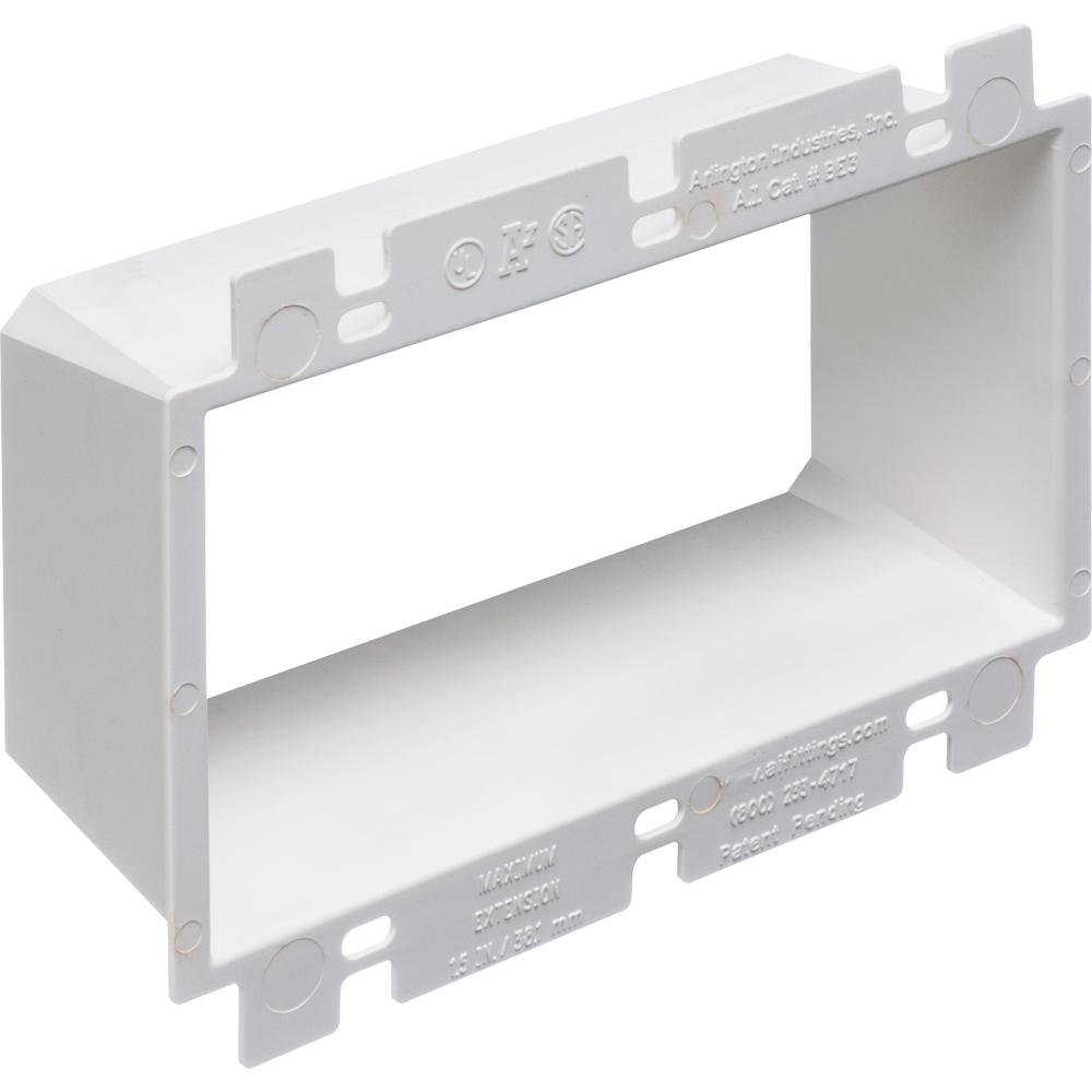 BE3 - Box Extender, levels and supports the wiring device where the box is set back from the wall surface extends the box up to an 1-1/2. 2 hour fire rating. three gang.