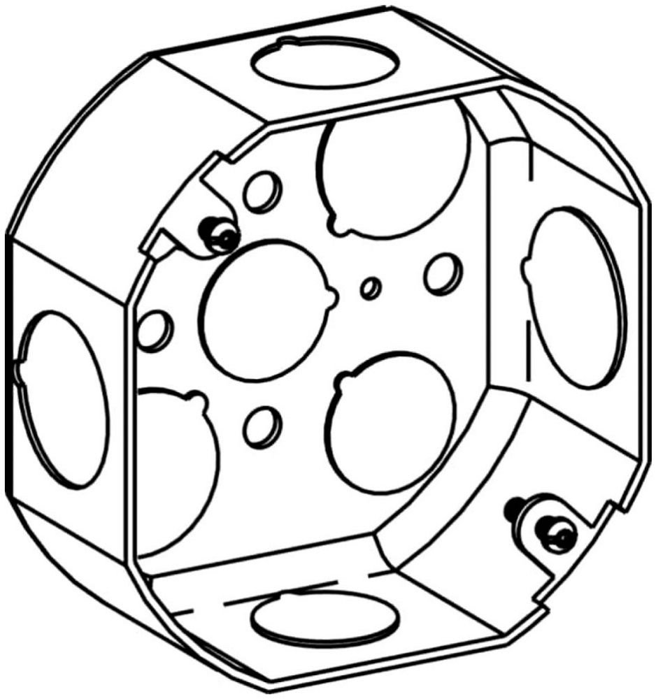 D4RB-50/75 - 1-1/2" DEEP, 4" (4O) DRAWN OCTAGON STEEL BOX WITH 1/2" & 3/4" KO